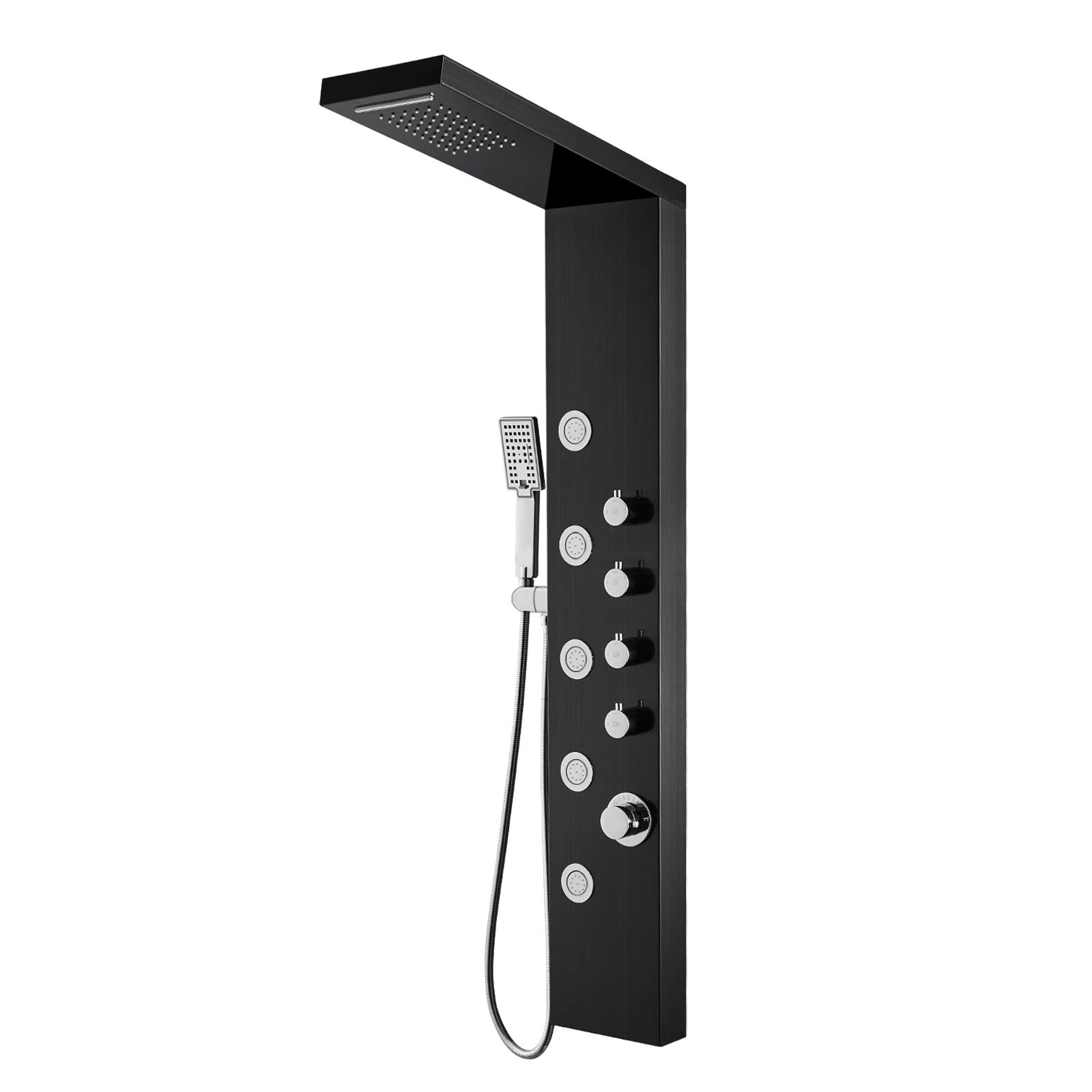 ROVOGO Stainless Steel Shower Panel Tower with Rainfall Shower Head, 5 Body Jets & 3-Function Handheld Shower - Wall Mount Complete Shower System for Spa-Like Bathroom Experience - Perfect for Master Bath, Luxury Home & Hotel Renovation