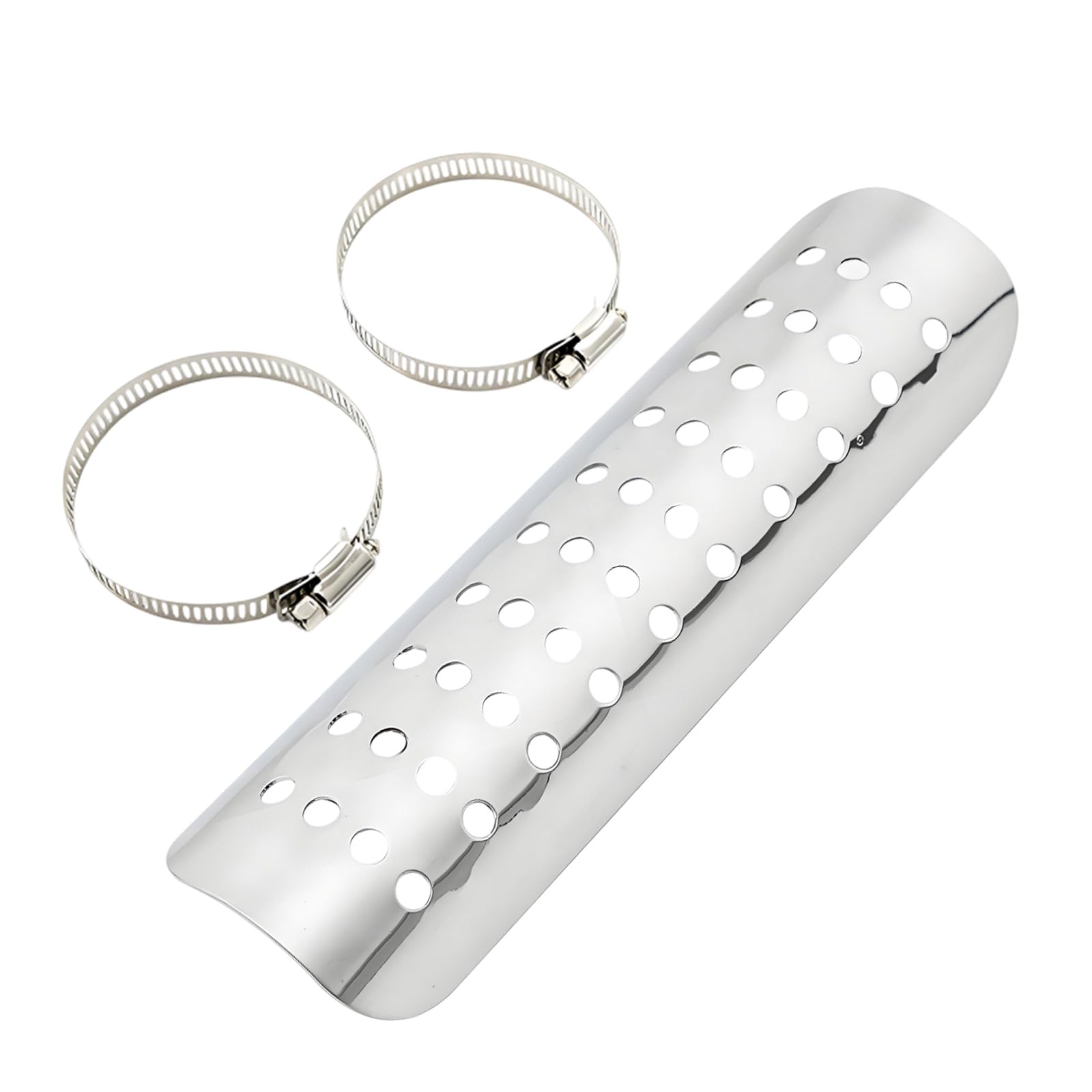 Aluminum Motorcycle Exhaust Heat Shield Cover Guard with 2 Stainless Steel Clamps - High Temperature Protection for Motorbike Pipes - Durable Silver Motorcycle Accessories for Cruiser, Sport Bike & Off-Road Riding