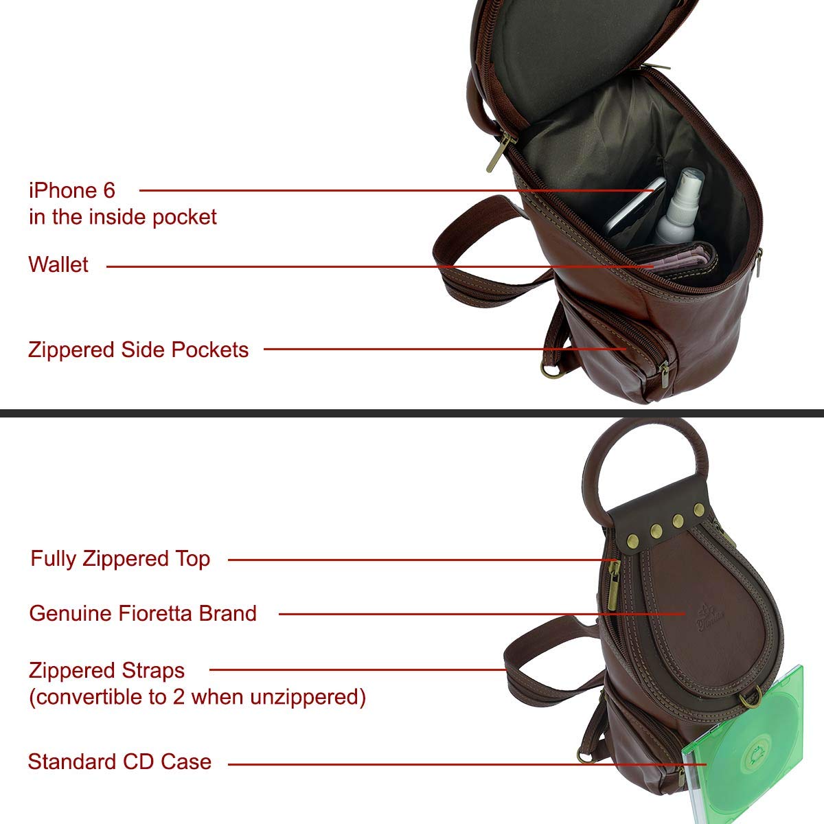 Italian Genuine Leather Women's Top Handle Backpack - Convertible Shoulder Bag & Handbag for Work, Travel & Daily Use