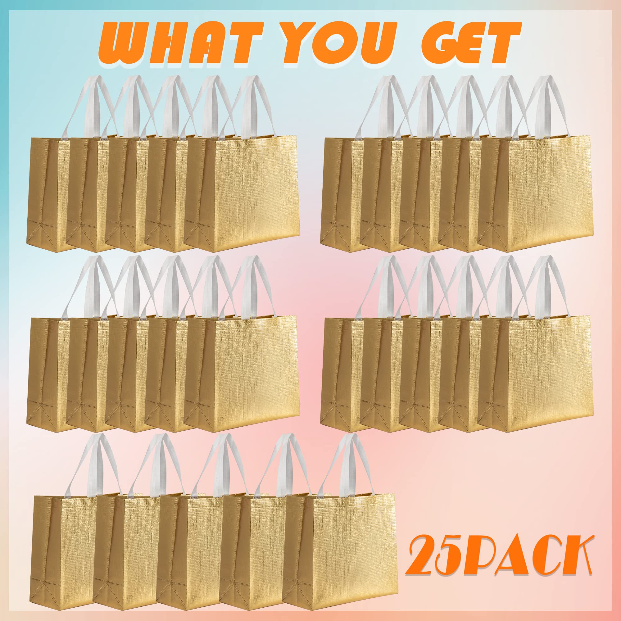 25 Pack Large Silver & Gold Reusable Non-Woven Fabric Gift Bags for Birthday, Wedding, Christmas - Perfect for Party Favors, Corporate Gifts & Special Occasions