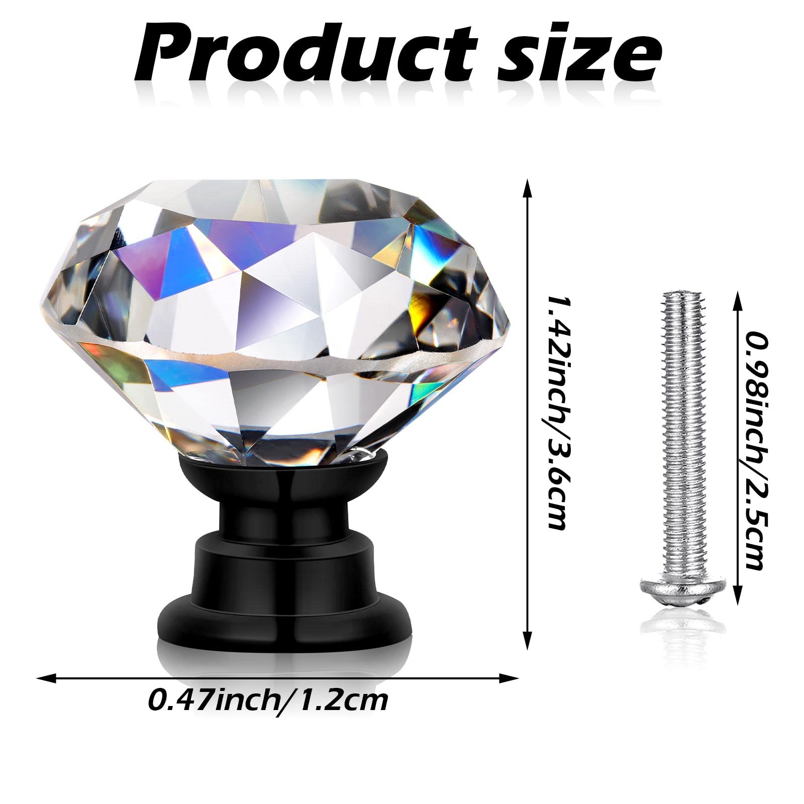 30mm Clear Crystal Drawer Knobs - Diamond Glass Cabinet Pulls with Screws for Kitchen, Bathroom, Office Cabinets