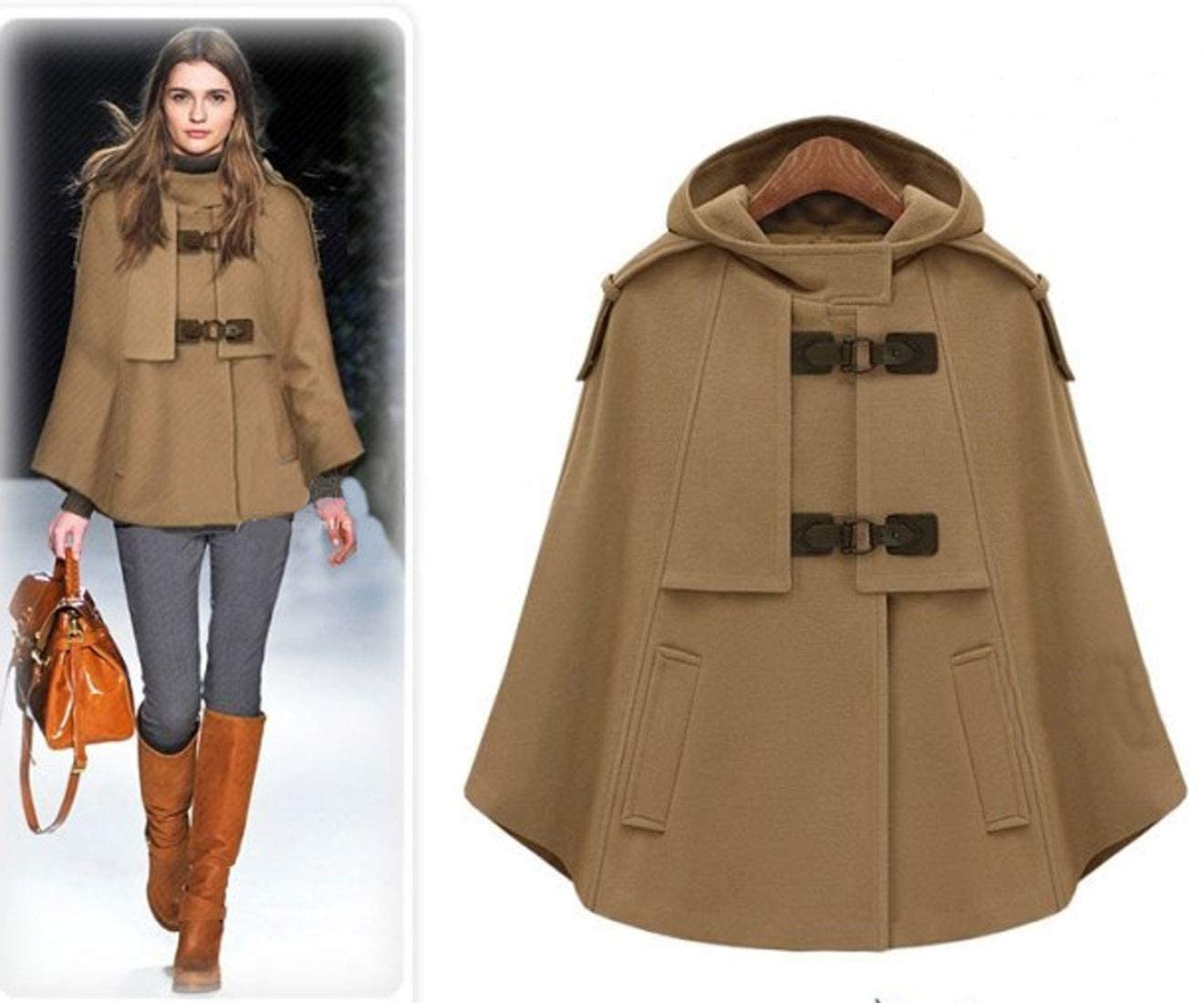 CHARTOU Women's Cute Batwing-Sleeve Hooded Wool Poncho Cape Cardigan - Oversized Cozy Sweater for Fall & Winter - Perfect for Casual Outings, Coffee Dates and Outdoor Activities