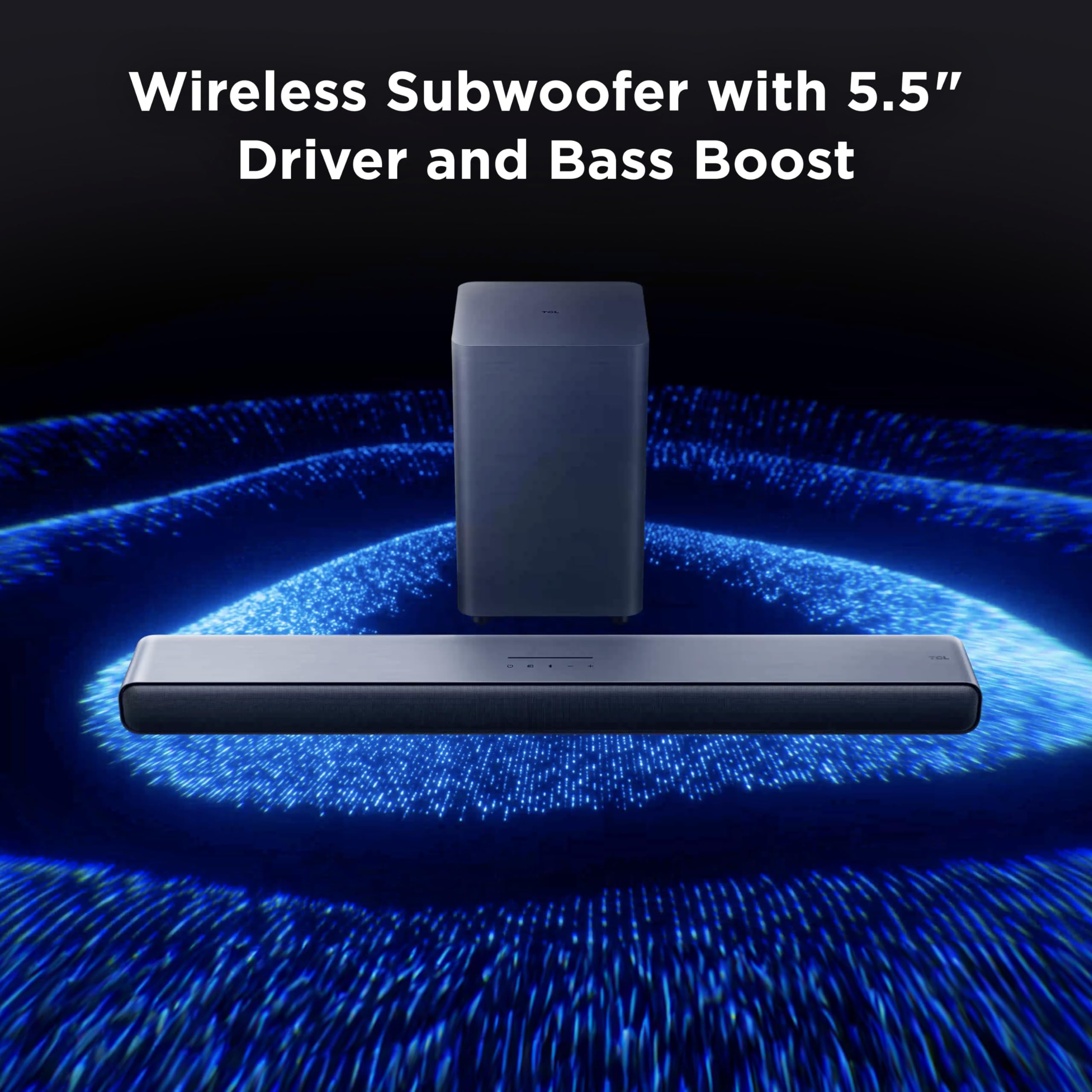 TCL S55H S Class 2.1 Channel Sound Bar with Dolby Atmos & DTS Virtual:X - Wireless Subwoofer, Bluetooth Streaming, Auto Room Calibration - Perfect for Home Theater, Gaming & Movie Nights