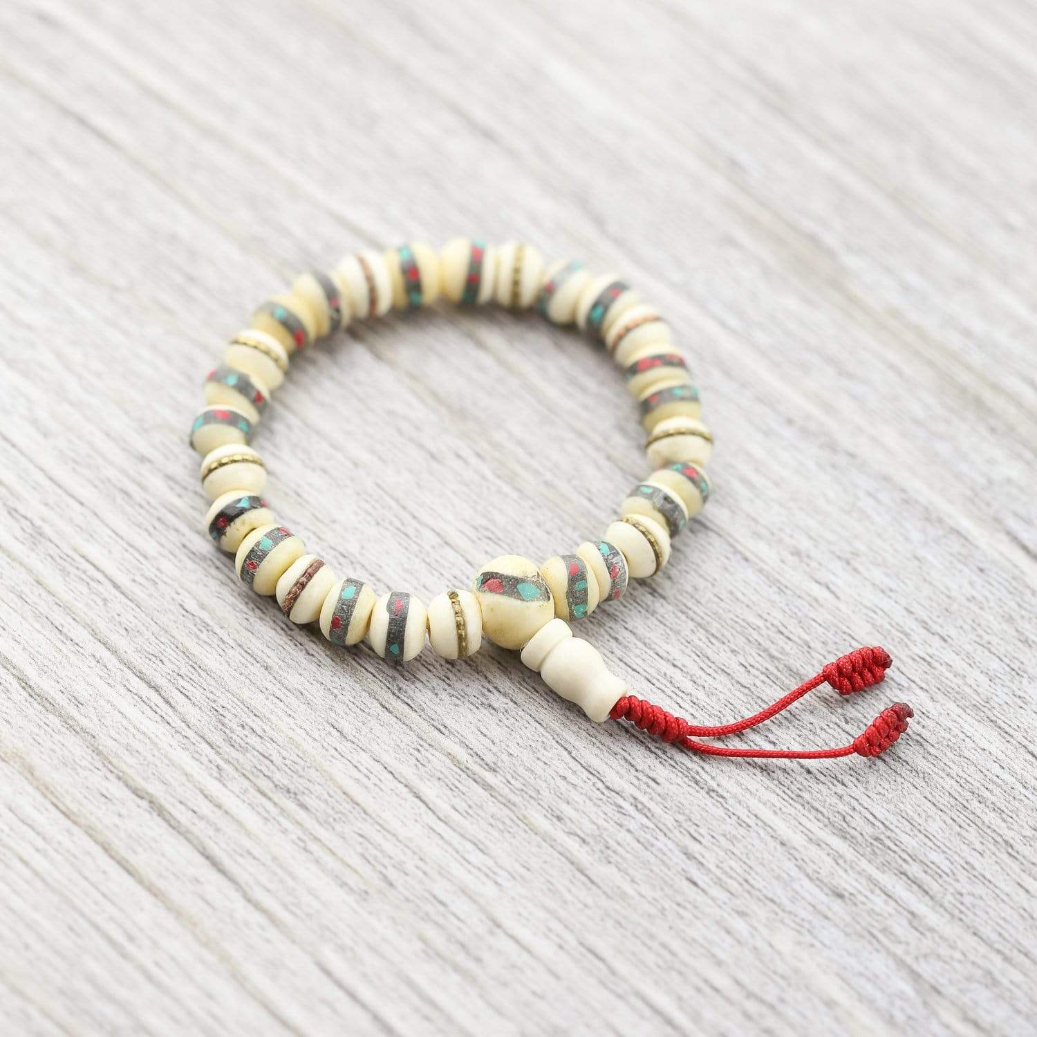 Amala Bone Wrist Mala Bracelet - Handmade Buddhist Prayer Beads for Meditation, Yoga & Mindfulness Practice - Natural Bone Beads with Adjustable Knot (Perfect for Stress Relief & Spiritual Healing)