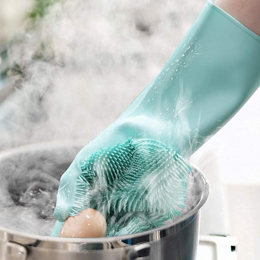 MAGOPAJA Magic Silicone Gloves with Scrubber - Heat Resistant Dishwashing Gloves for Kitchen Cleaning, Pet Grooming & Car Washing (Multicolor) - Perfect for Washing Dishes, Bathing Pets & Household Cleaning Tasks