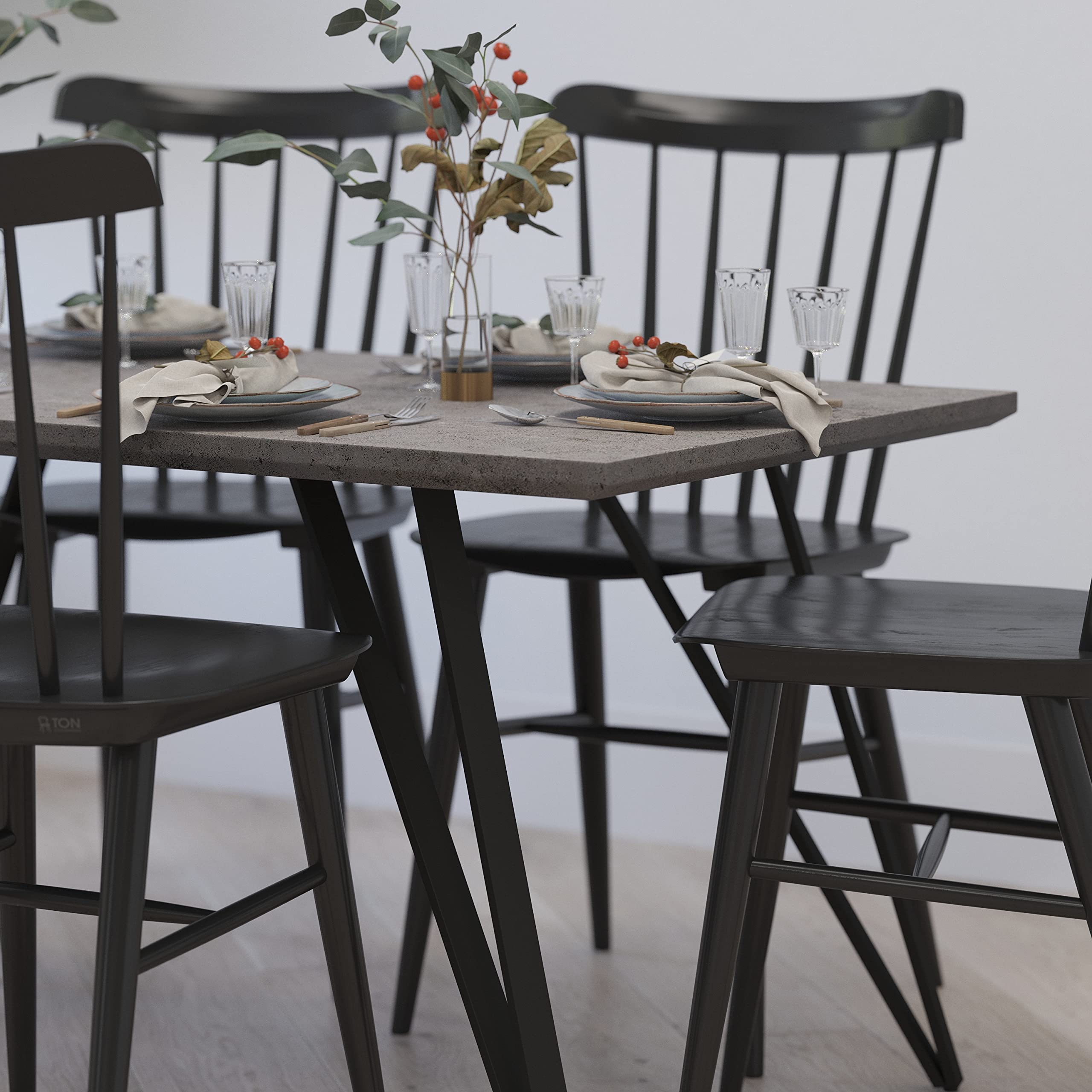Merrick Lane Maya Contemporary Rectangular Dining Table - Faux Concrete Finish with Black Hairpin Metal Legs - 31.5