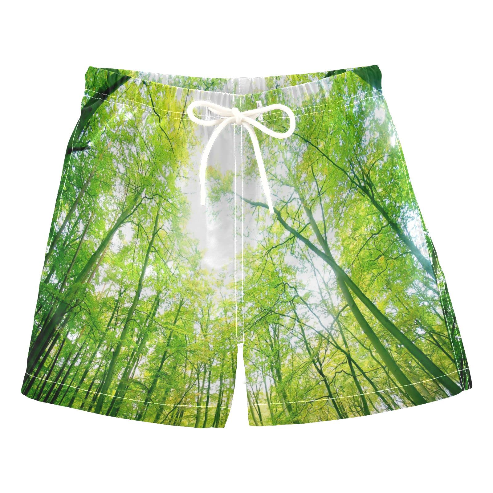 AMICHIC Boys Swim Trunks Quick Dry Green Forest Print Toddler Swimwear for Kids 2-8 Years - Perfect for Beach, Pool & Summer Water Activities