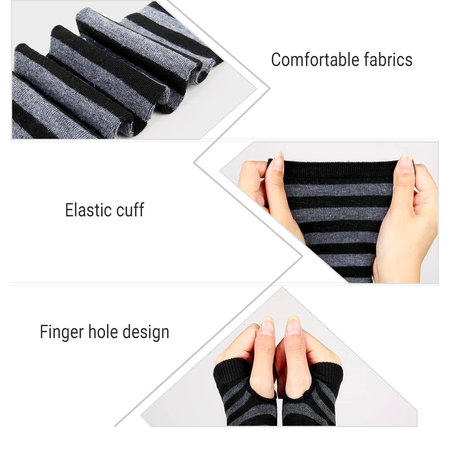 Benefeet Women's Striped Thigh High Socks & Arm Warmers Set with Fingerless Gloves - Over Knee High Stockings for Halloween Costumes, Cosplay, and Winter Fashion Outfits