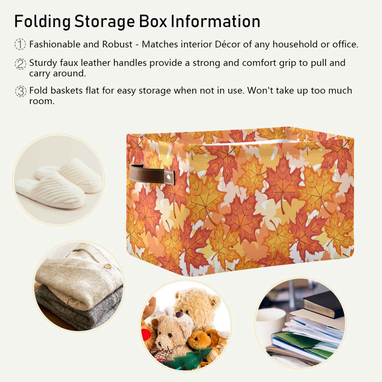 Senya Thanksgiving Basket - Foldable Fabric Collapsible Storage Bin with Autumn Maple Leaf Design | Home Organization for Seasonal Decor, Blankets & Toys | Perfect for Fall Decorations & Holiday Storage