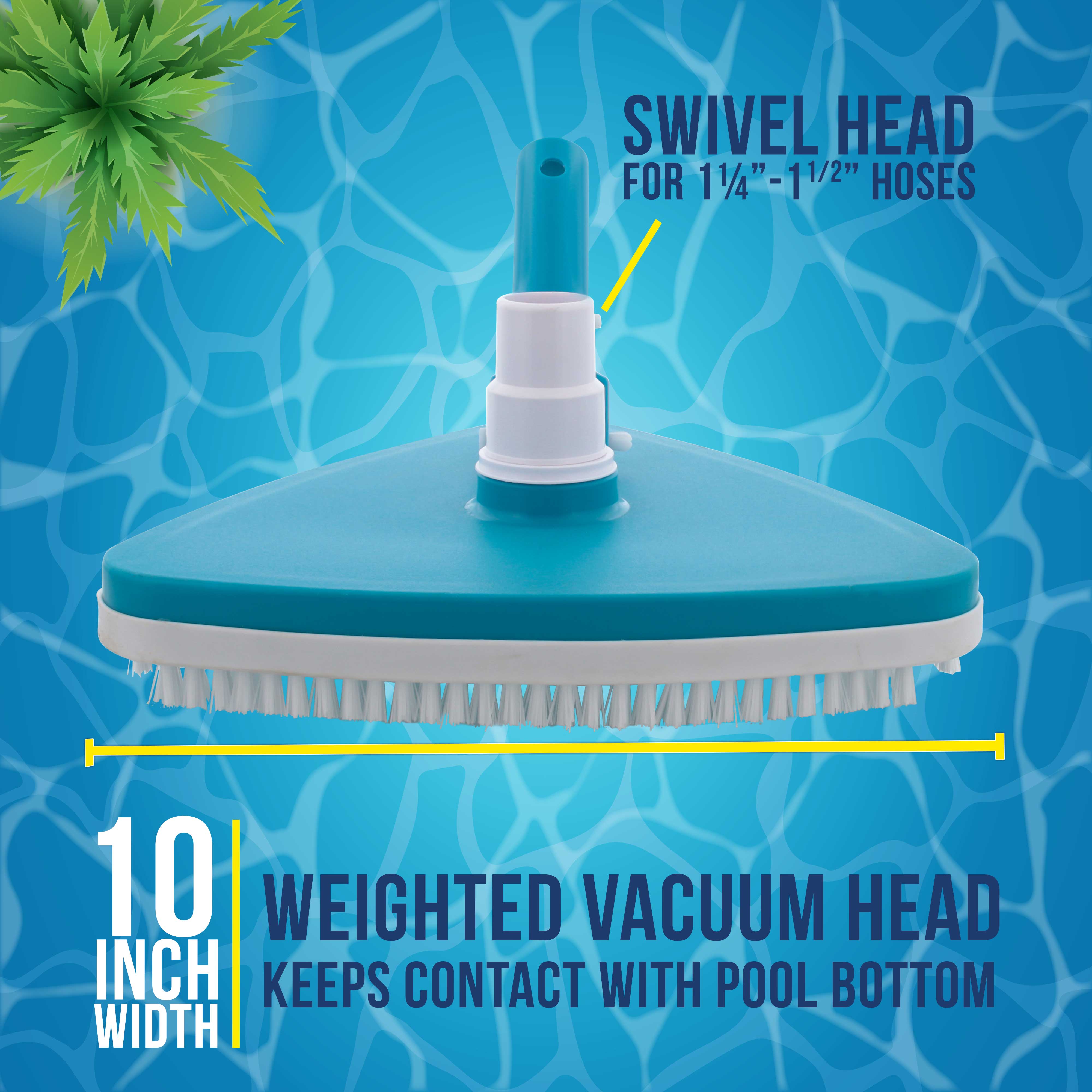 Heavy Duty Weighted Triangular Pool Vacuum Head with Swivel Connection & Pole Handle - Universal Fit for Above Ground and In-Ground Swimming Pools | Durable Pool Cleaning Accessory with Protective Bumper for Easy Maintenance