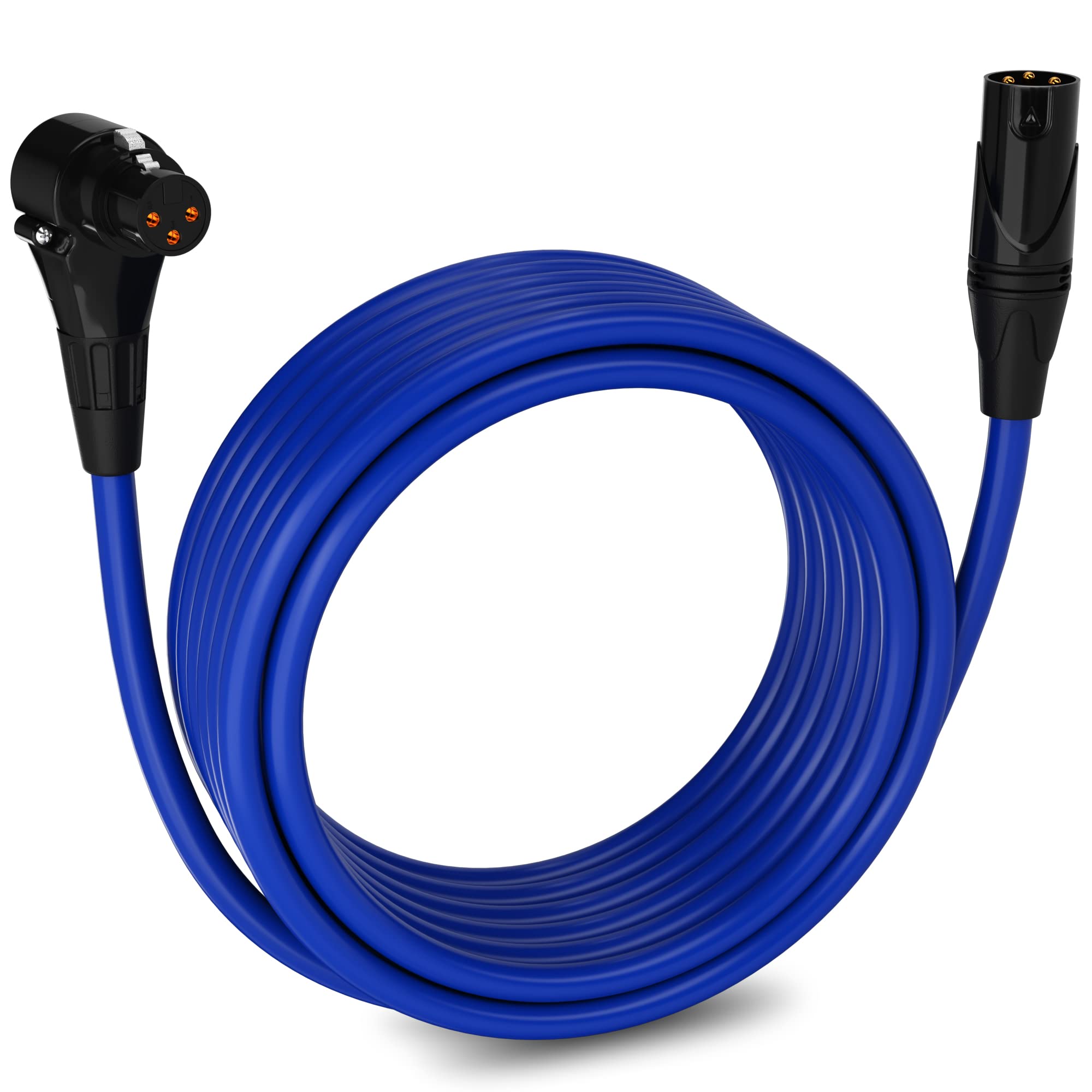 LyxPro 25ft Right Angle XLR Female to Male 3-Pin Microphone Cable - Professional Audio Cord for Powered Speakers, Audio Interfaces, Camcorders, DSLR Cameras & Recording Devices - Durable Blue Mic Cable for Live Performances, Studio Recording & Video Production