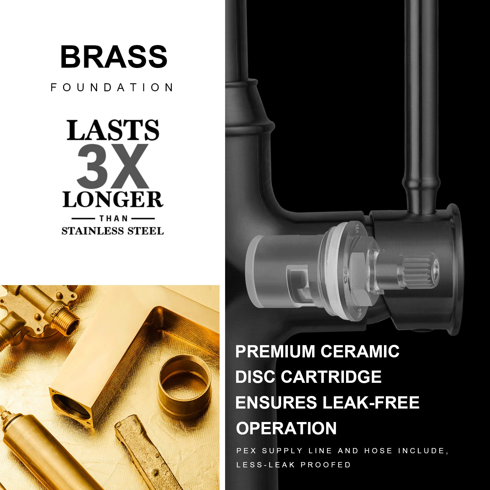 Brushed Gold Kitchen Faucet with Pull Down Sprayer - Single Handle Brass Sink Faucet for 1 or 3 Hole Installation (Deck Plate Included) - Perfect for Modern Farmhouse & Luxury Kitchen Renovations - Model KF421-SG