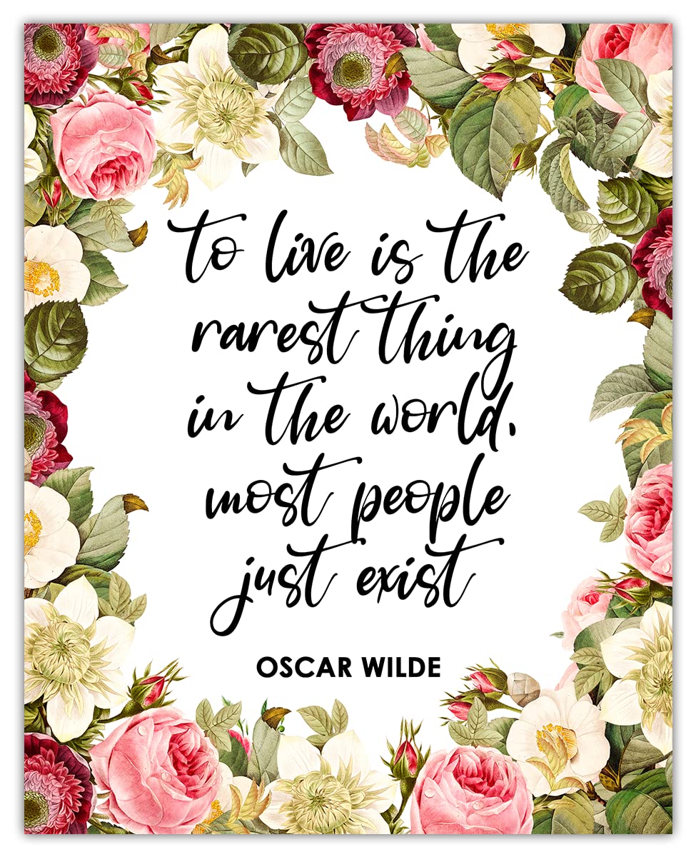 Motivational Wall Art Poster - 'To Live is the Rarest Thing' by Oscar Wilde - 8x10 Inspirational Office Decor for Men, Women & Kids - Positive Affirmations for Home, Bedroom or Classroom