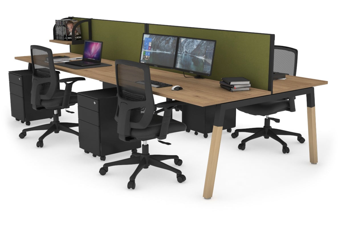 Quadro A Legs 4-Person Office Workstation with Wood Legs & Cross Beam [1200L x 700W] - Perfect for Collaborative Workspaces, Home Offices & Coworking Environments
