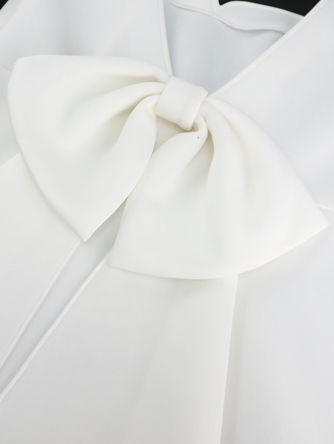AOMEI Women's Sexy Backless Bow A-Line Mini Dress - Cute Square Collar Puff Long Sleeve Bodycon White Wedding Dress for Bridal Shower, Engagement Party & Romantic Date Night