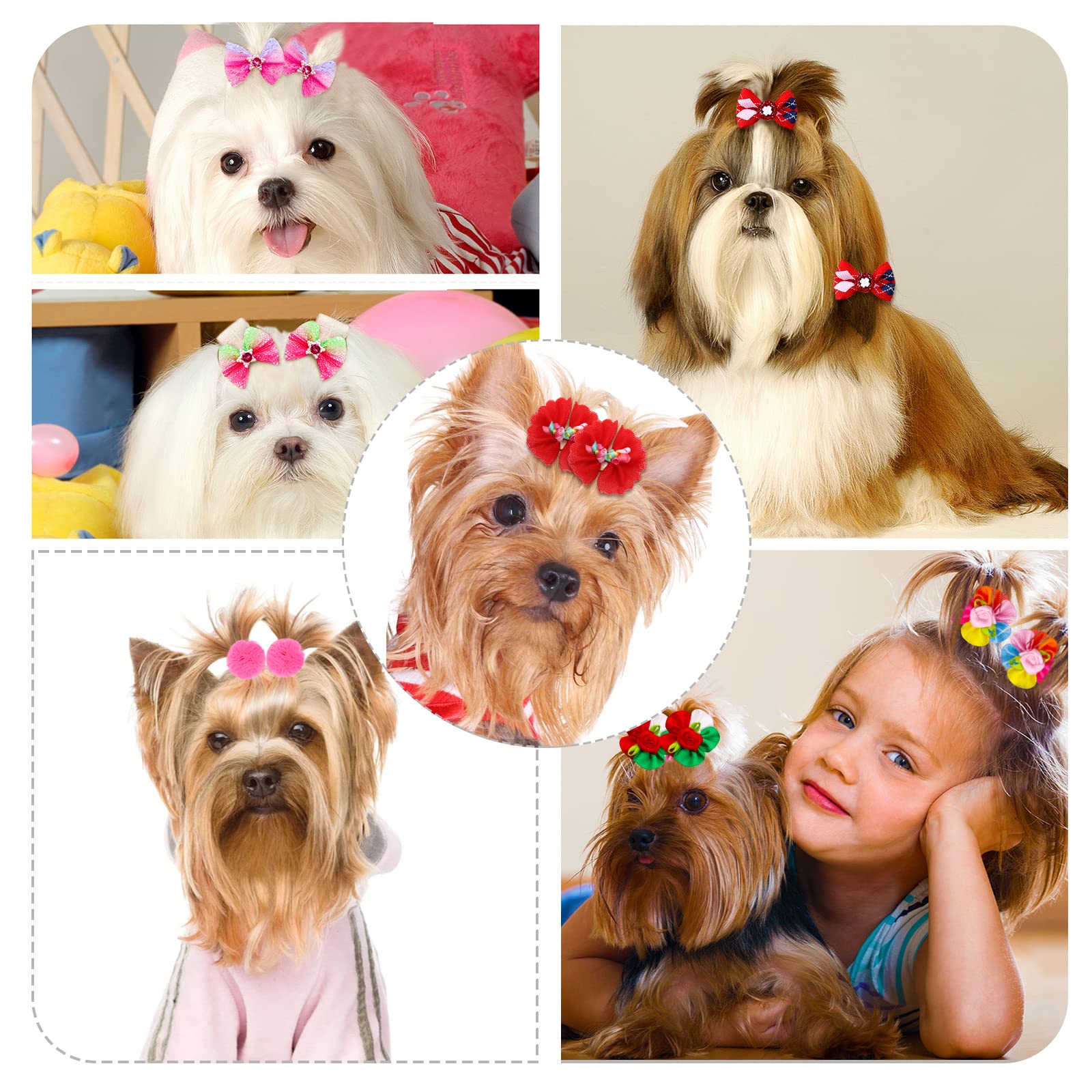 100pcs Dog Hair Bows - Small Pet Grooming Accessories for Yorkie & Puppy - Party & Daily Use