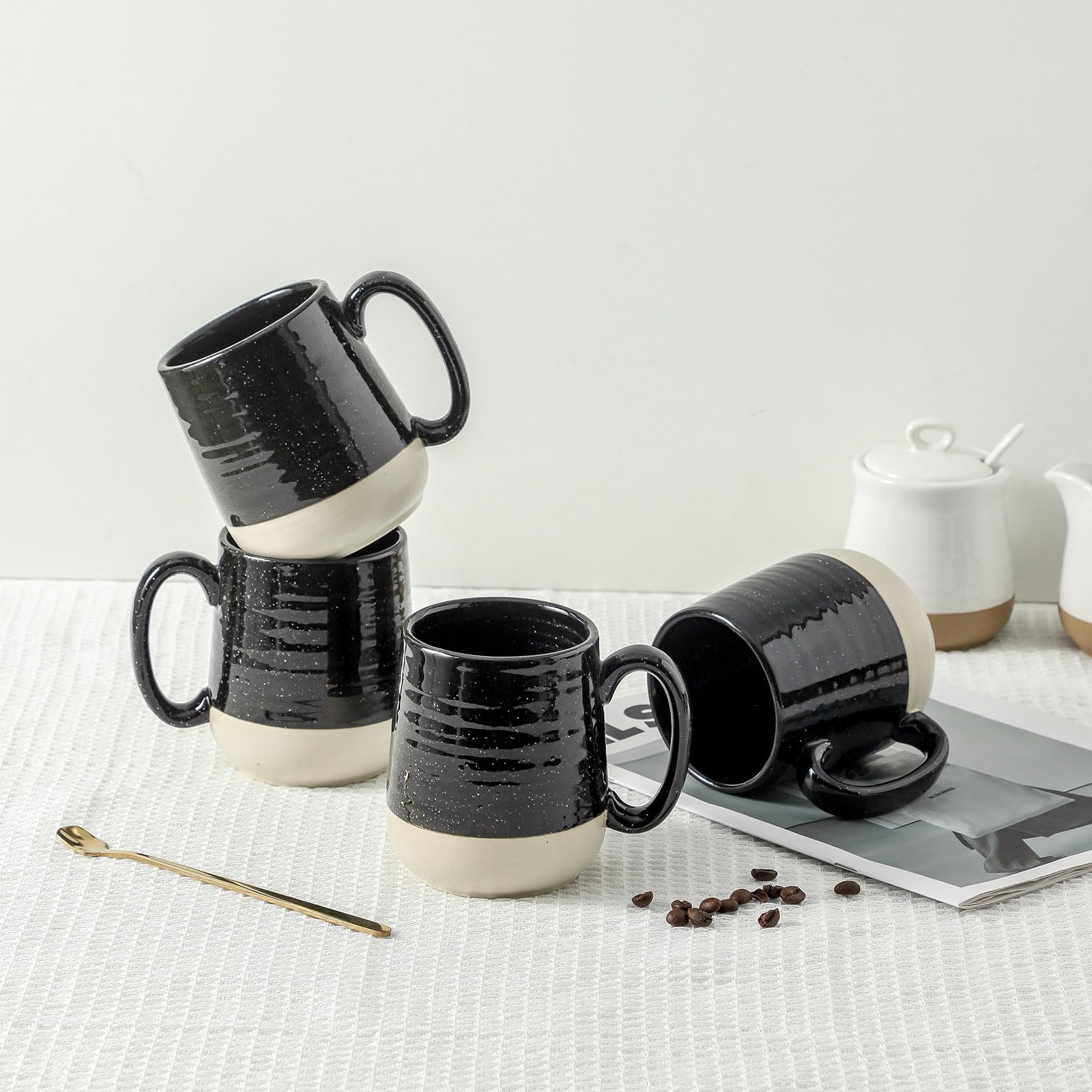 Hasense 15 oz Ceramic Coffee Mugs Set of 4 - Large Tea Cups with Handle for Men & Women - Microwave & Dishwasher Safe Black Latte Mugs - Perfect for Coffee, Tea, Hot Chocolate at Home, Office or Gifts