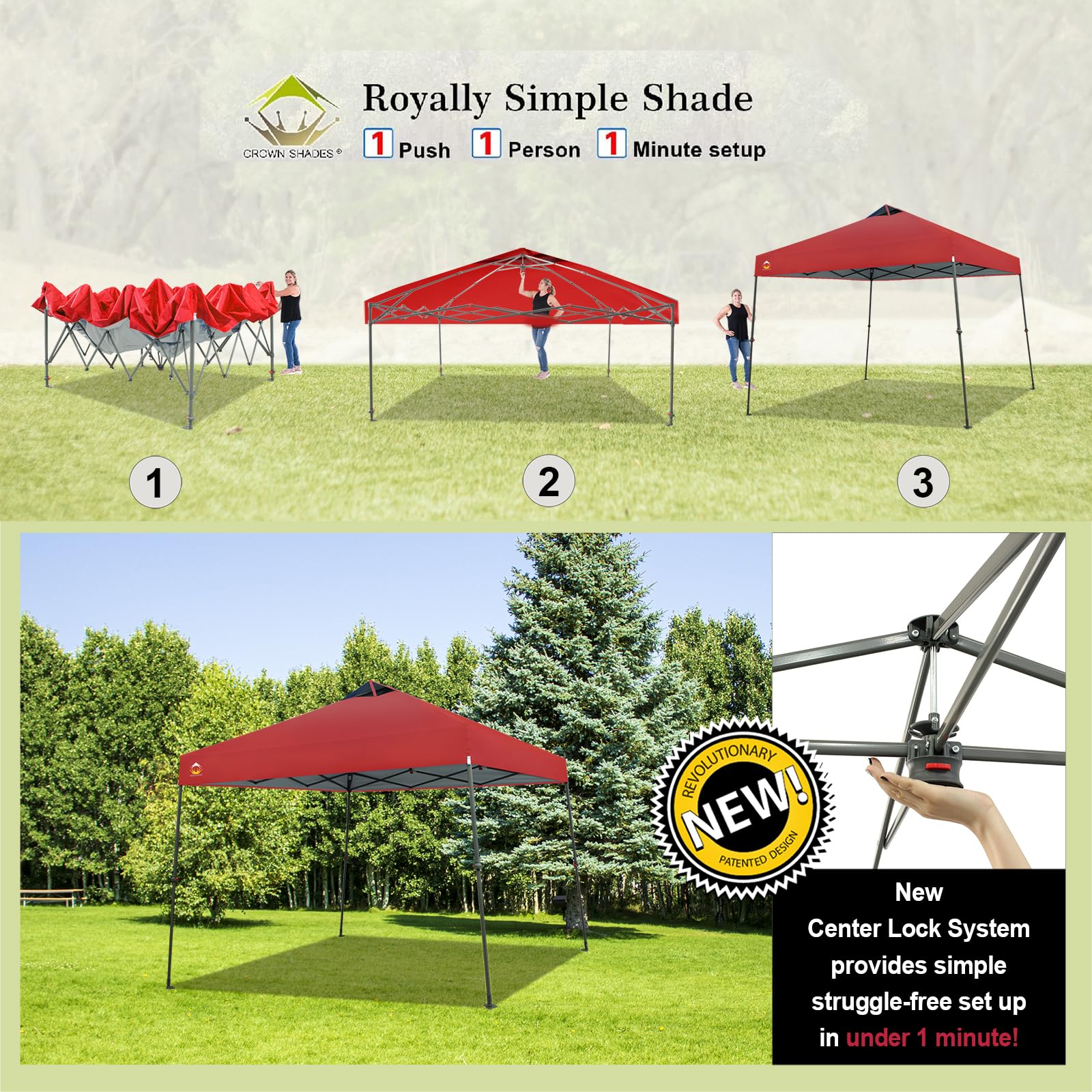 CROWN SHADES 9x9 Pop Up Canopy Tent - Instant Setup Beach Sun Shelter with Carry Bag - Portable Outdoor Shade for Camping, Picnics, Backyard Parties & Tailgating - Silver Coated UV Protection Gazebo with STO-N-Go Cover (Red)