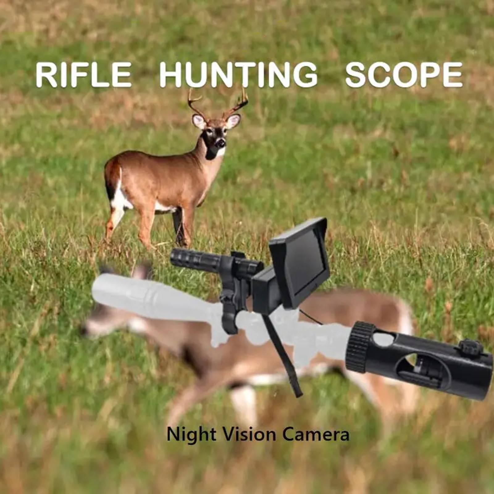 HMWOKPOT DIY 720P HD Night Vision Scope Attachment with LCD Display & IR Flashlight for 39-49mm Eyepiece Scopes - Perfect for Hunting, Wildlife Observation and Nighttime Security Surveillance