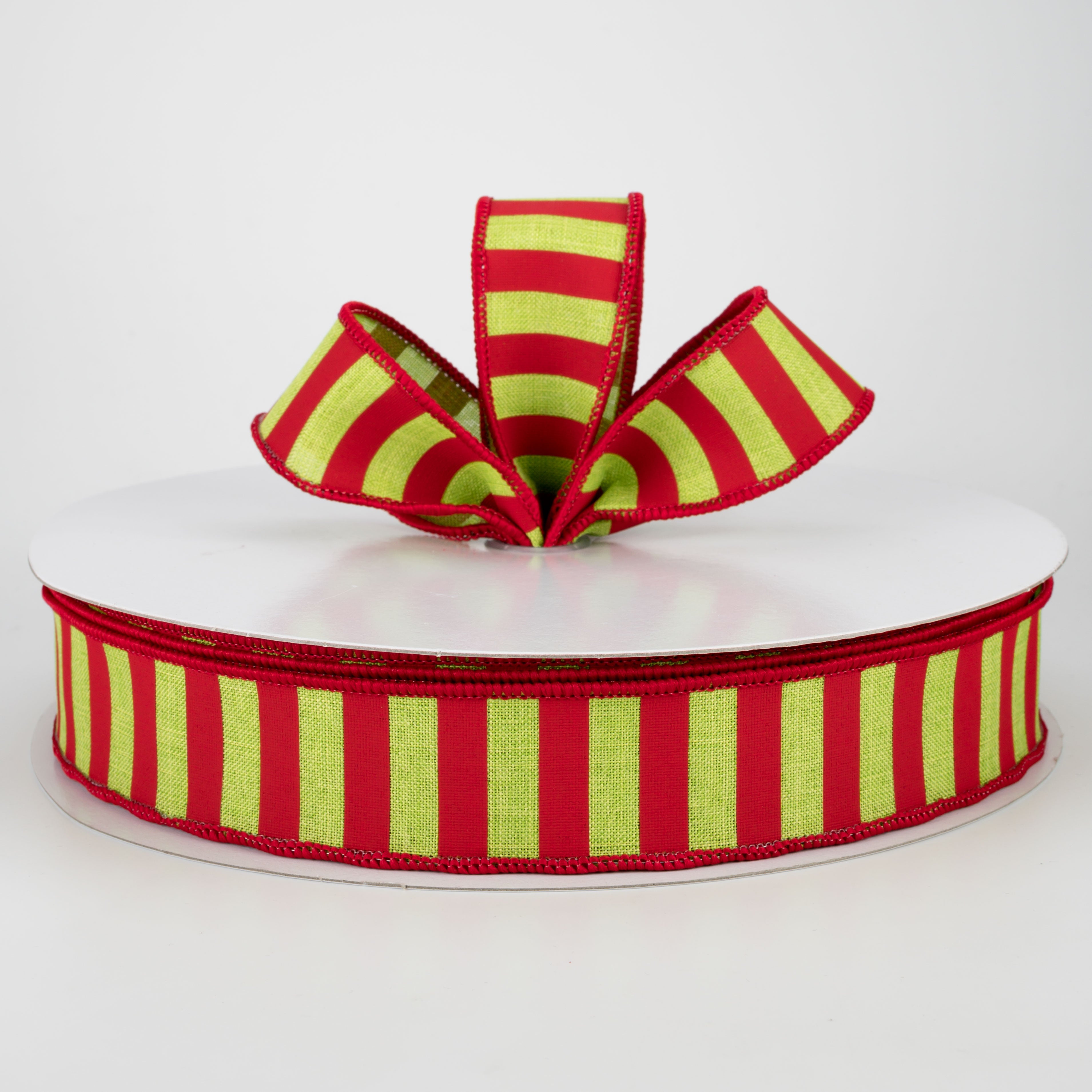 1.5 Inch Medium Stripe Canvas Ribbon - Lime Green & Red (50 Yards) for Gift Wrapping, DIY Crafts, and Party Decorations