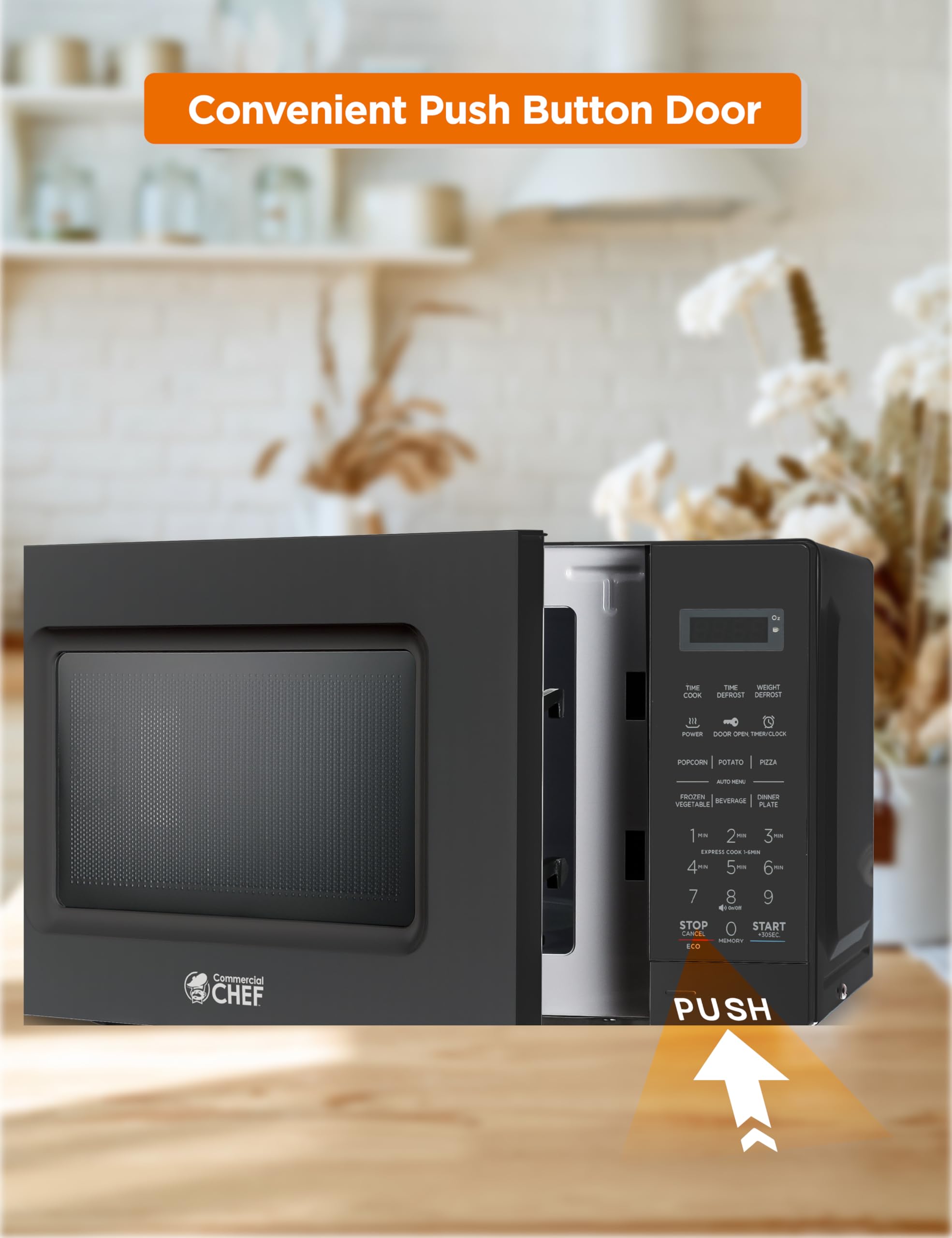 Commercial Chef 0.7 Cu Ft Countertop Microwave Oven - 700W with 10 Power Levels, Digital Display & Child Safety Lock - Perfect for Dorms, Offices & Small Kitchens - Black