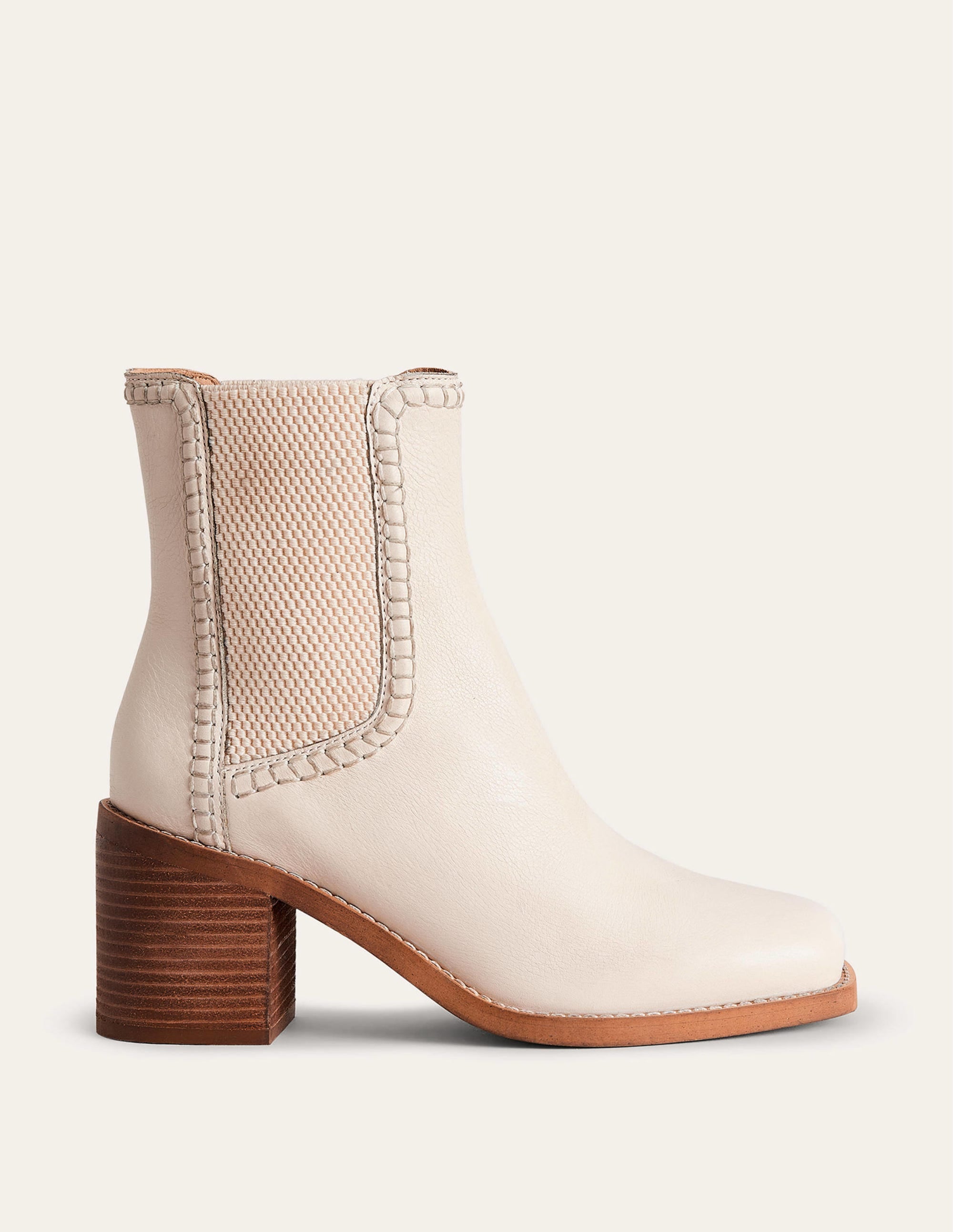 Stylish Block Heel Chelsea Boots in Ecru Tumbled Leather - Perfect for Office Wear & Autumn Fashion