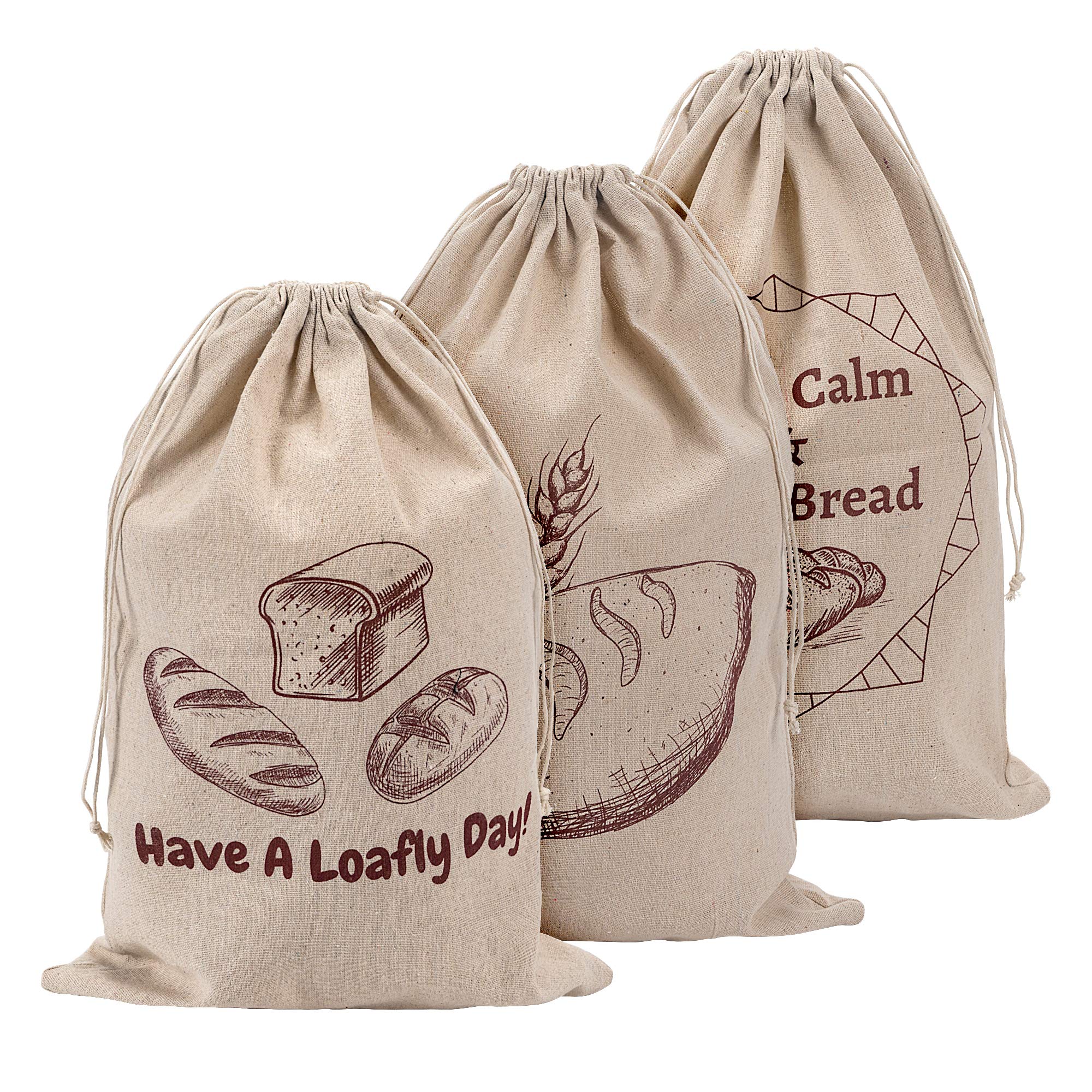 Organic Linen Bread Bags - 3 Pack Reusable Bread Storage Bags for Sourdough & Artisan Bread | Eco-Friendly Gift for Bakers, Bread Makers | Perfect for Home Baking, Wedding Favors & Housewarming Gifts | Keep Bread Fresh Naturally