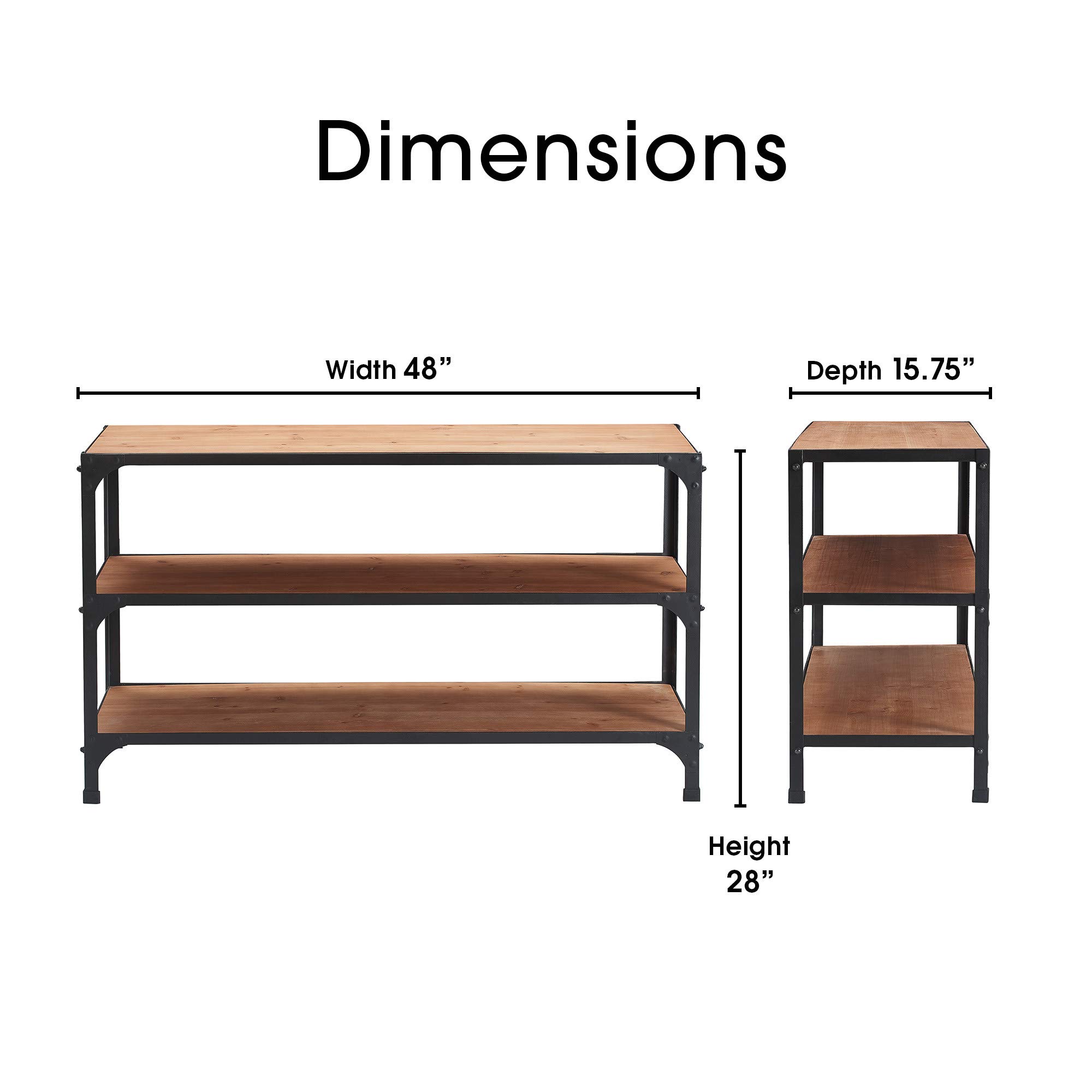 Serta Overland 3-Tier Media Shelf Table - Rustic Wood & Black Metal TV Stand Console for Flat Screen TVs up to 64