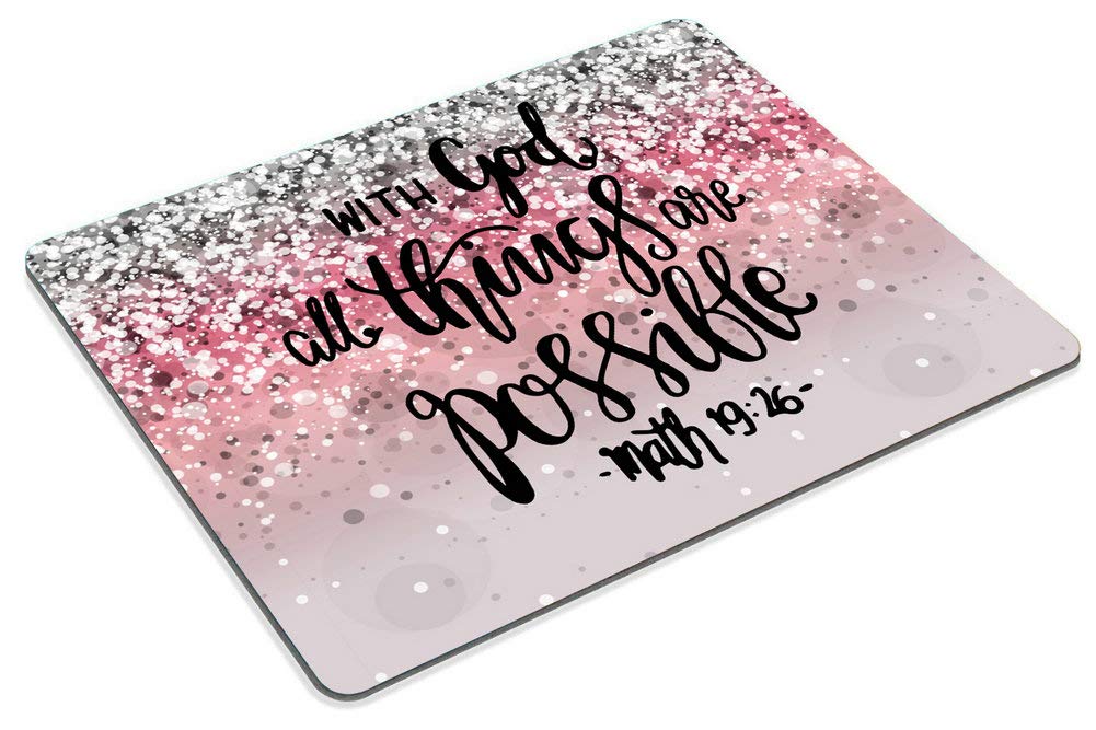 Custom Smooffly Gaming Mouse Pad - Motivational 'With God All Things Are Possible' Inspirational Quote Design - Non-Slip Computer Mouse Mat for PC & Laptop Gaming, Office Work & Home Use