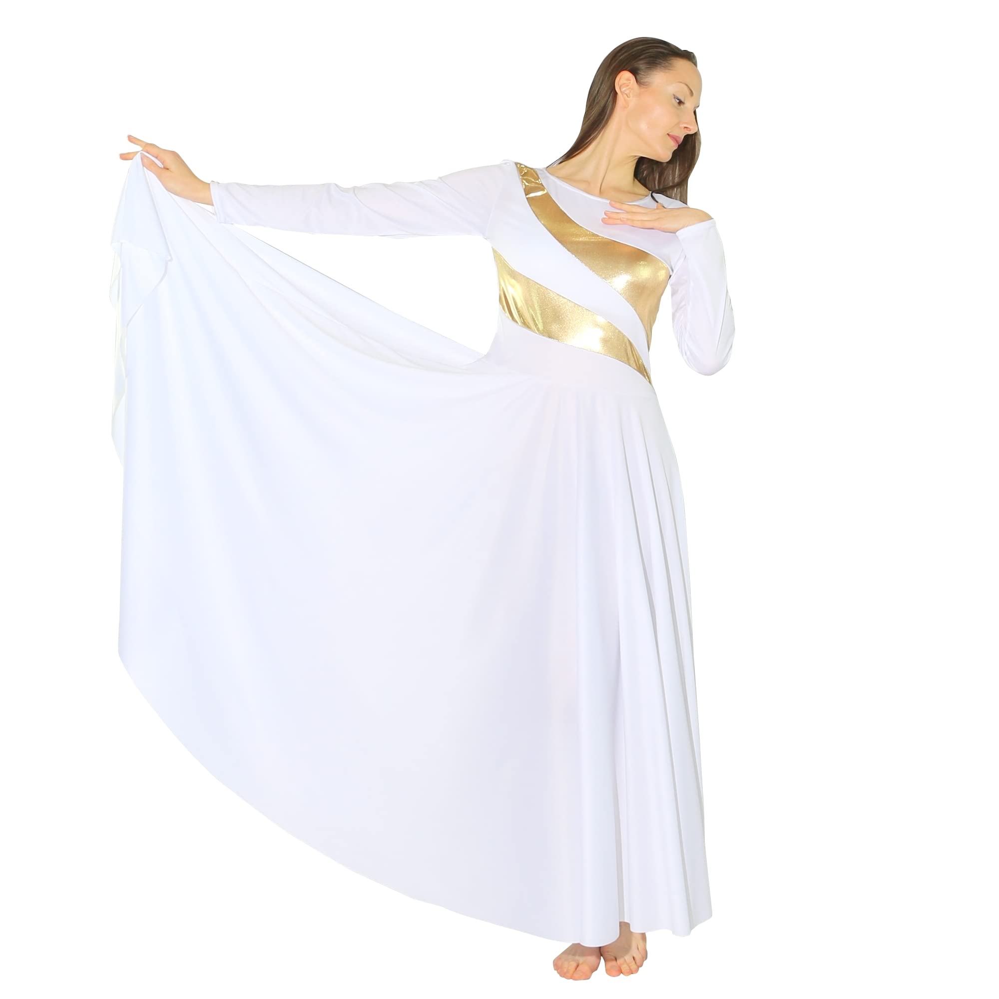 Danzcue Women's Metallic Bicolor Worship Dance Dress, Full Length Praise Dance Dress for Church Performances and Spiritual Events