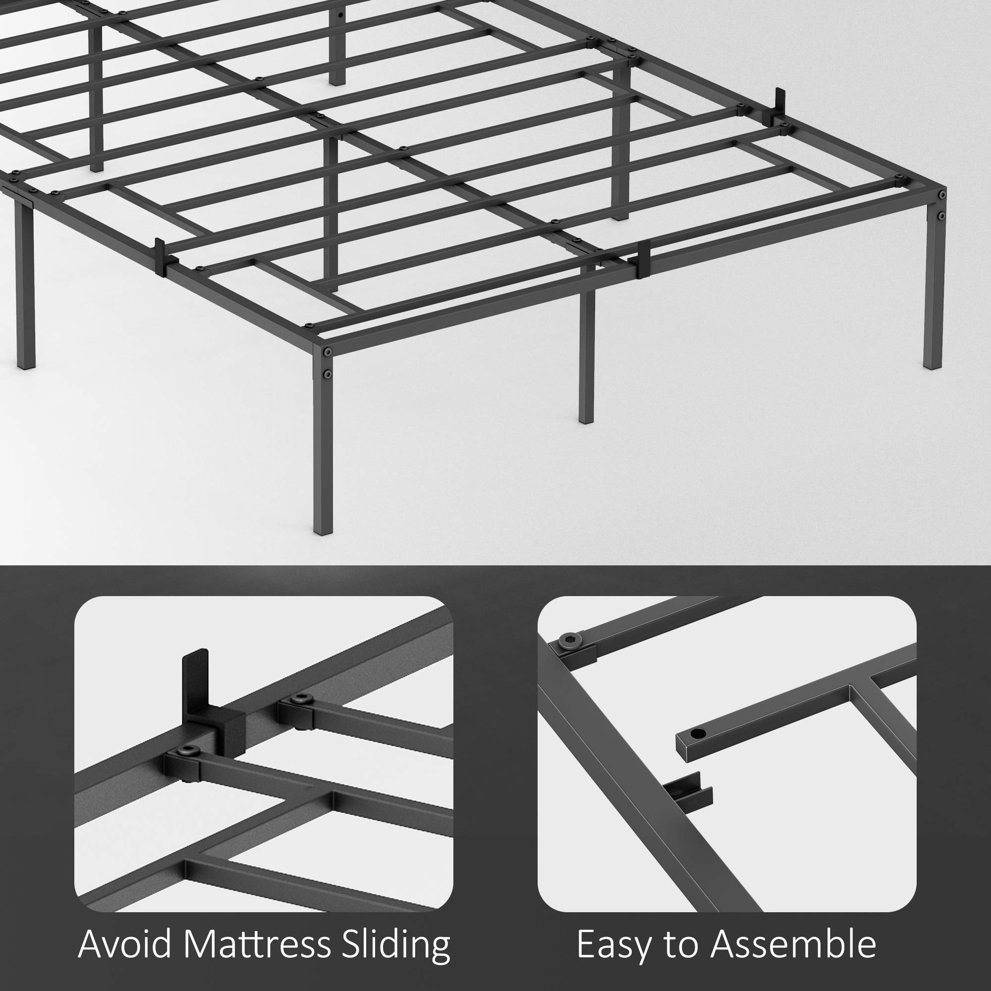 **14 Inch Full Bed Frame Platform - Heavy Duty Metal Slat Mattress Foundation, No Box Spring Needed - Sturdy Steel Construction, Easy Assembly, Quiet & Stable - Perfect for Guest Rooms, Dorms, or Apartments**