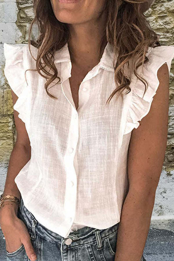 Stylish Solid Color Short Sleeve Ruffle Button Front Shirt for Women - Perfect for Casual Outings, Office Wear & Summer Fashion