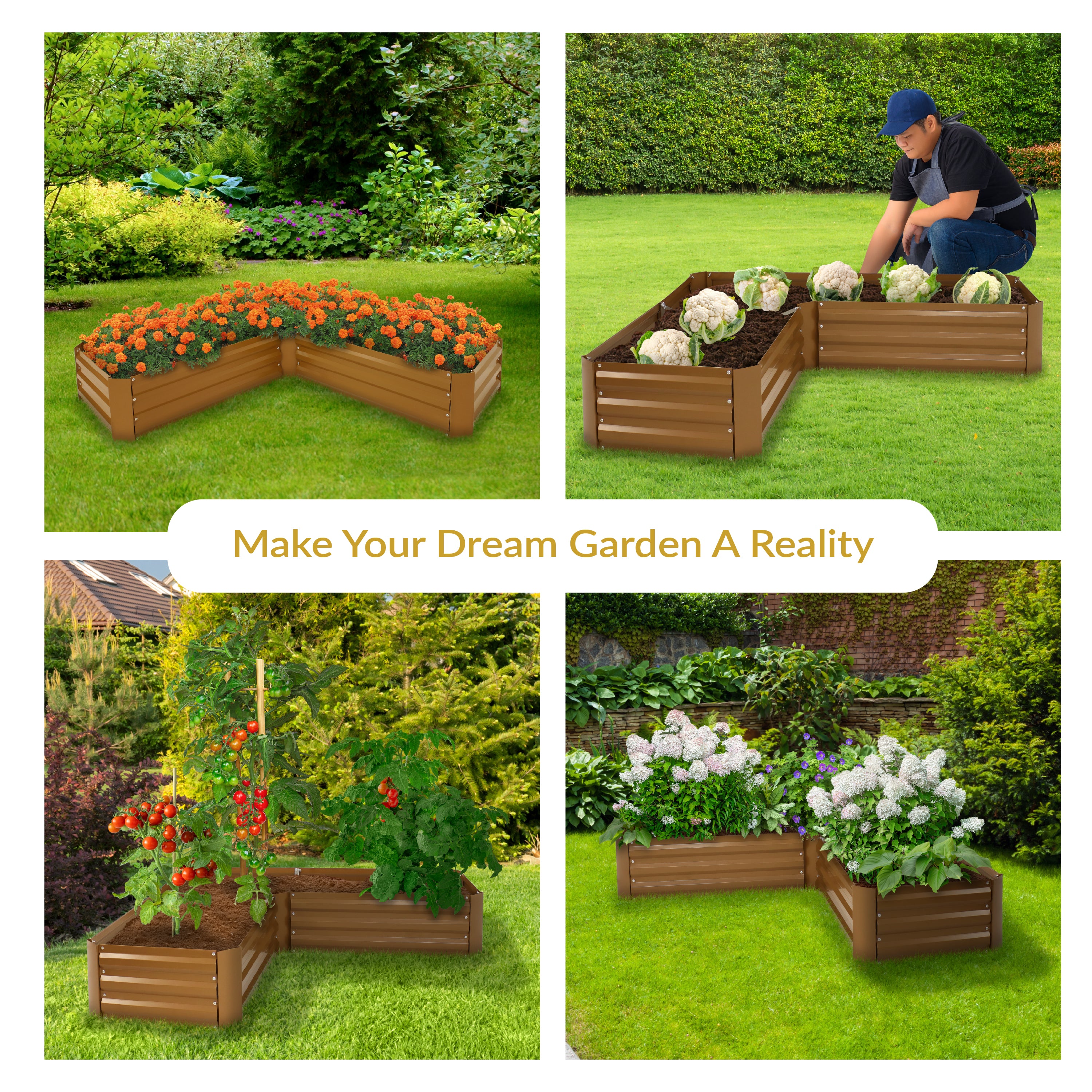 L-Shaped Galvanized Steel Raised Garden Bed Kit - Outdoor Gardening Planter Box for Vegetables, Flowers & Herbs - Perfect for Backyard, Patio & Urban Gardening