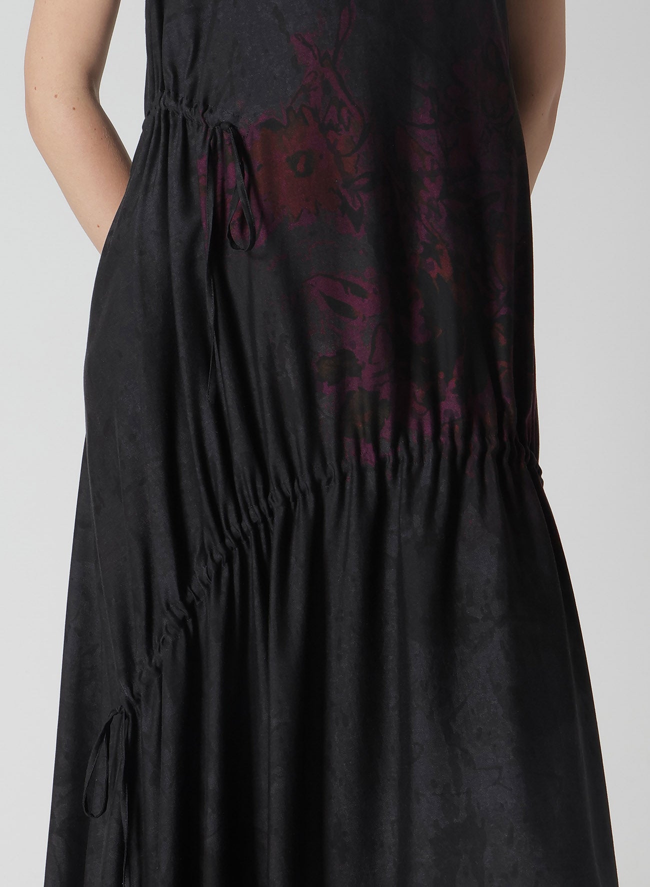 Cupro Dungaree Twill Floral & Asphalt Print Shirring Dress - Stylish & Comfortable for Casual Outings, Dates & Summer Events