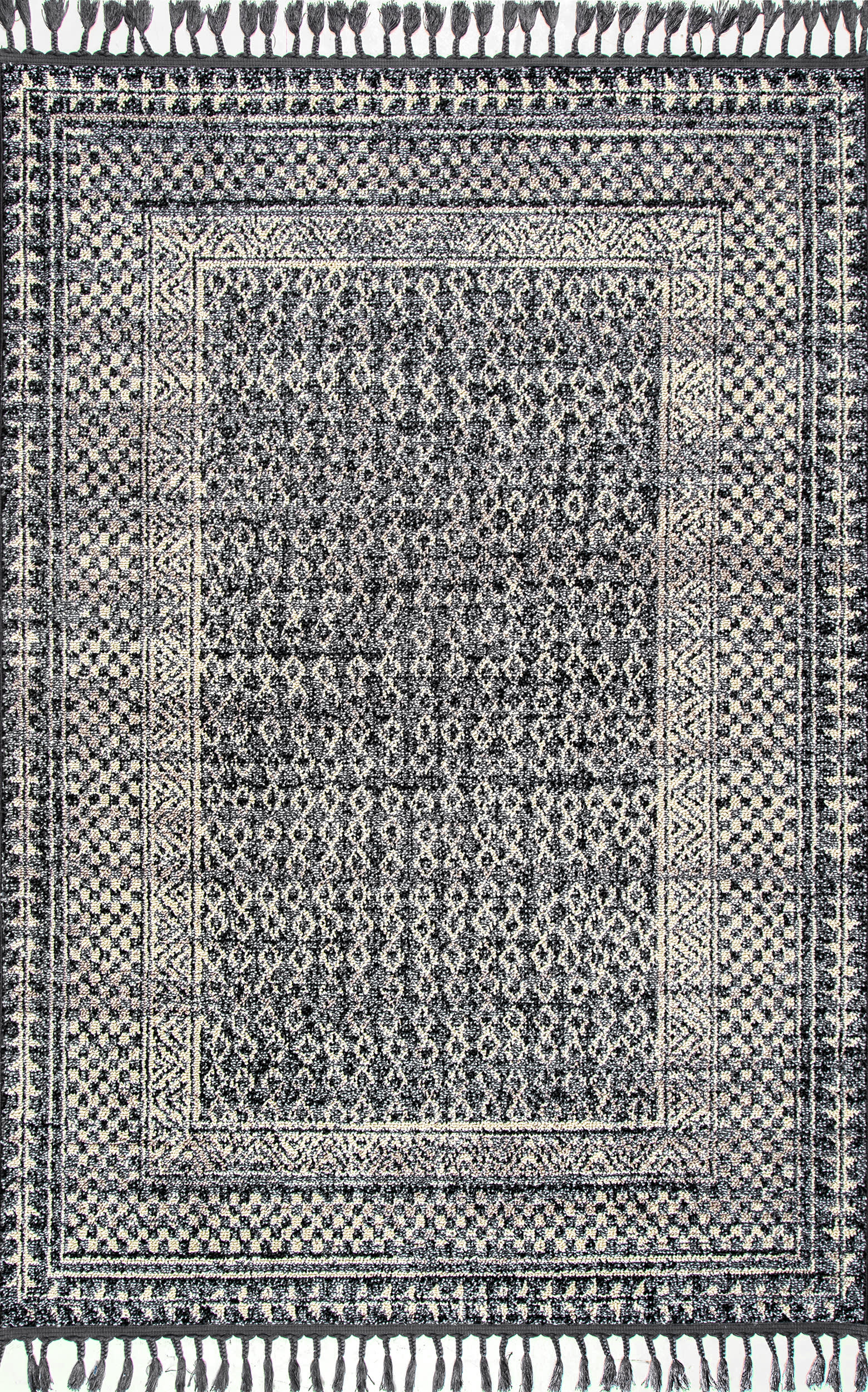 Stylish Checkered Diamonds Tassel Area Rug in Grey - Perfect for Living Room, Bedroom or Dorm Decor