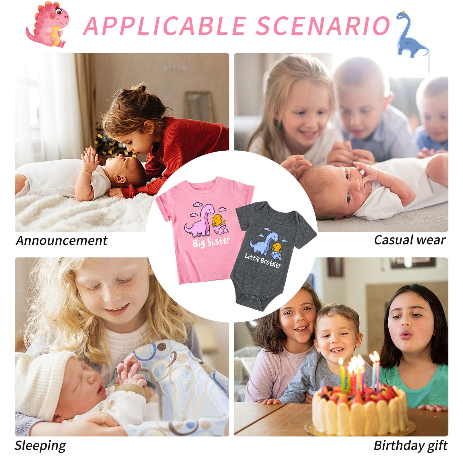 Funnycokid Big Sister Little Brother Matching Outfits - Toddler Girl & Newborn Boy Coordinated Sibling Clothes Set - Perfect for Family Photos, Sibling Bonding & Special Occasions