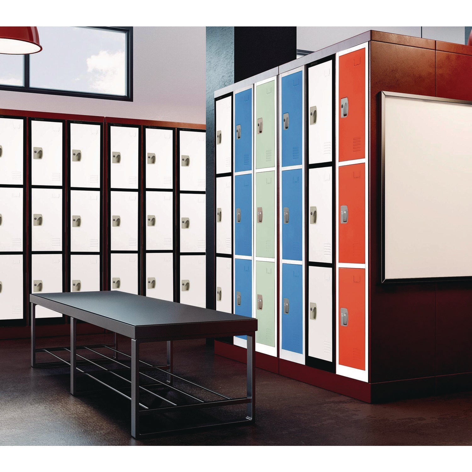 Steel Storage Locker with 3 Compartments - 12 x 12 x 72 Inches, Black Body & White Doors - Heavy-Duty School, Gym, or Office Locker for Secure Storage