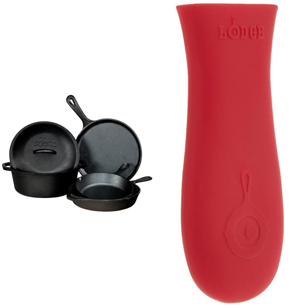 Lodge Pre-Seasoned Cast Iron 5-Piece Cookware Set with Silicone Handle Holder - 10.25