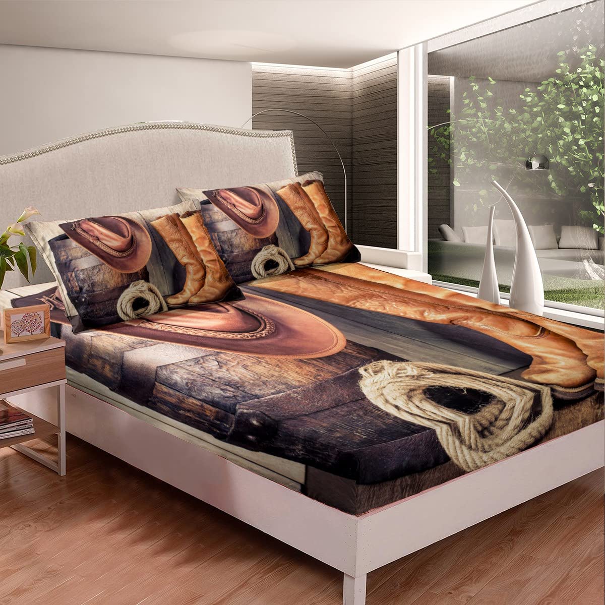 Wild West Cowboy Bed Sheet Set - Queen Size Ultra Soft Western Decor Fitted Sheet for Boys & Teens - Rodeo Cowboy Style Grunge Design Bedding | Perfect for Western Themed Bedrooms, Dorm Rooms & Rodeo Lovers