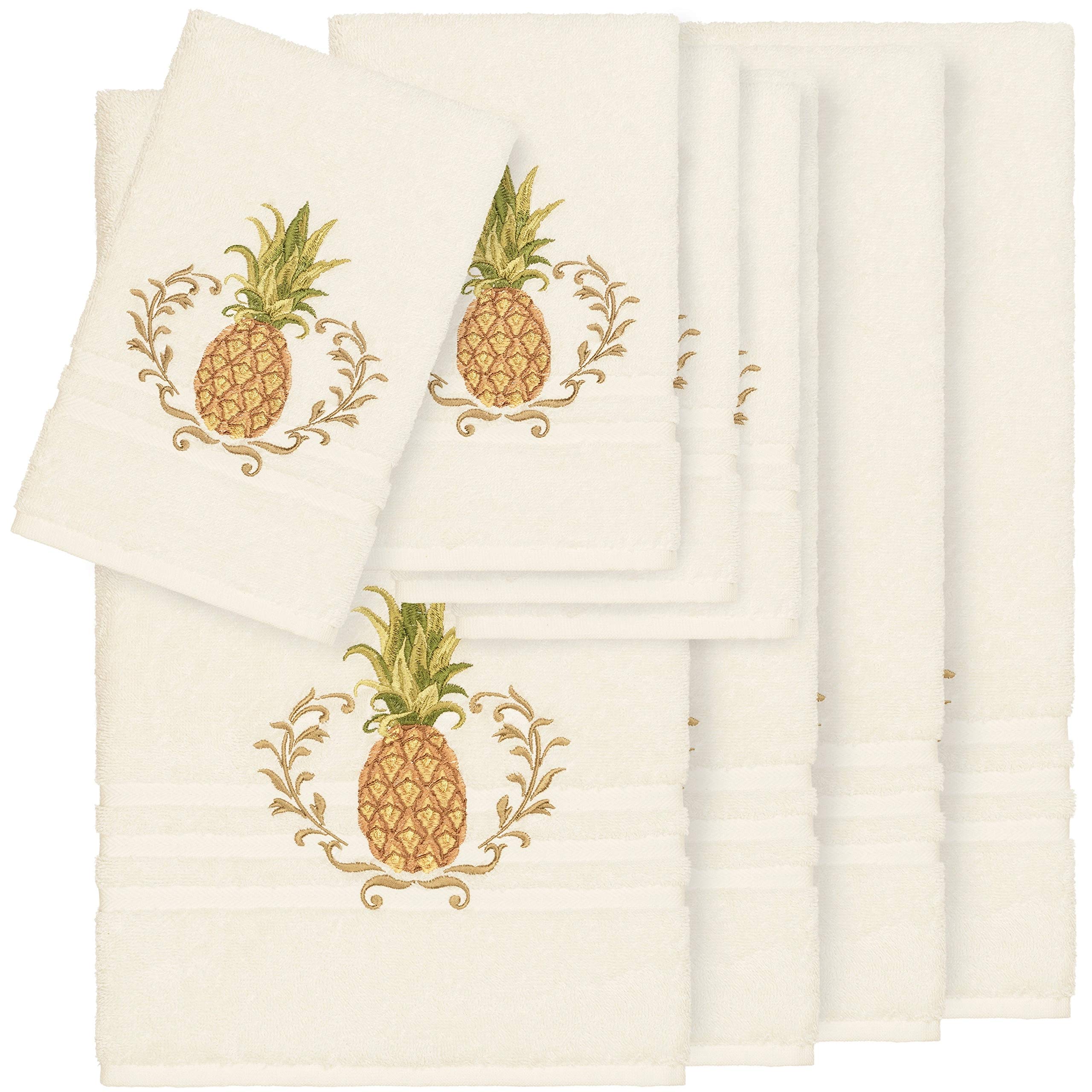 Premium 8-Piece Turkish Cotton Towel Set with Pineapple Embroidery - Soft & Absorbent Luxury Bath, Beach & Spa Towels for Hotel-Style Comfort at Home