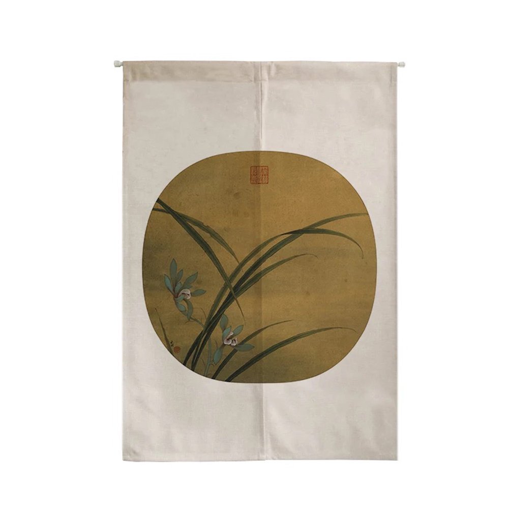 Oncefirst Japanese Noren Door Curtain - Linen Tapestry with Fine Leaf Design 33.5