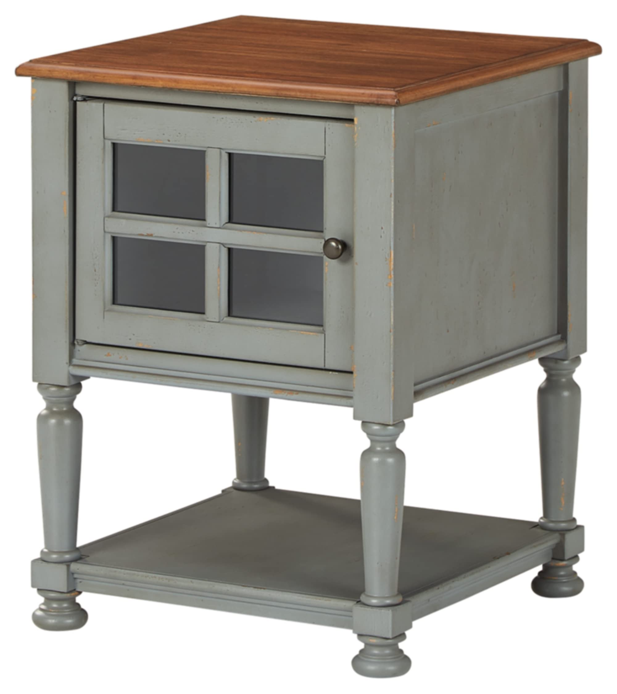 Signature Design by Ashley Mirimyn Farmhouse Accent Cabinet End Table - Gray & Brown Wood Nightstand for Living Room, Bedroom & Entryway Storage