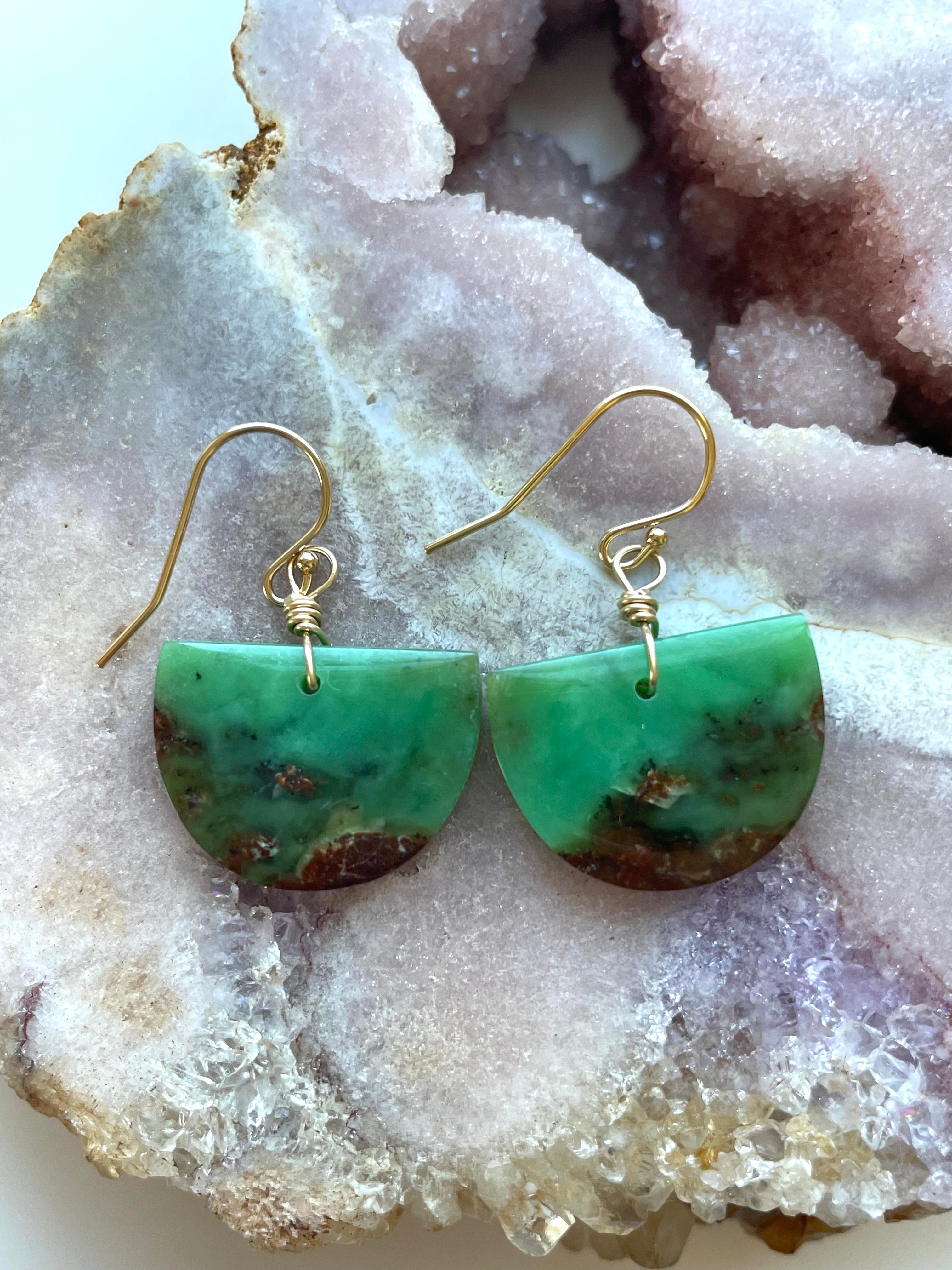 Chrysoprase Statement Earrings - 14K Gold Filled Dangle Earrings for Women | Elegant Jewelry Gift for Birthday, Wedding & Special Occasions