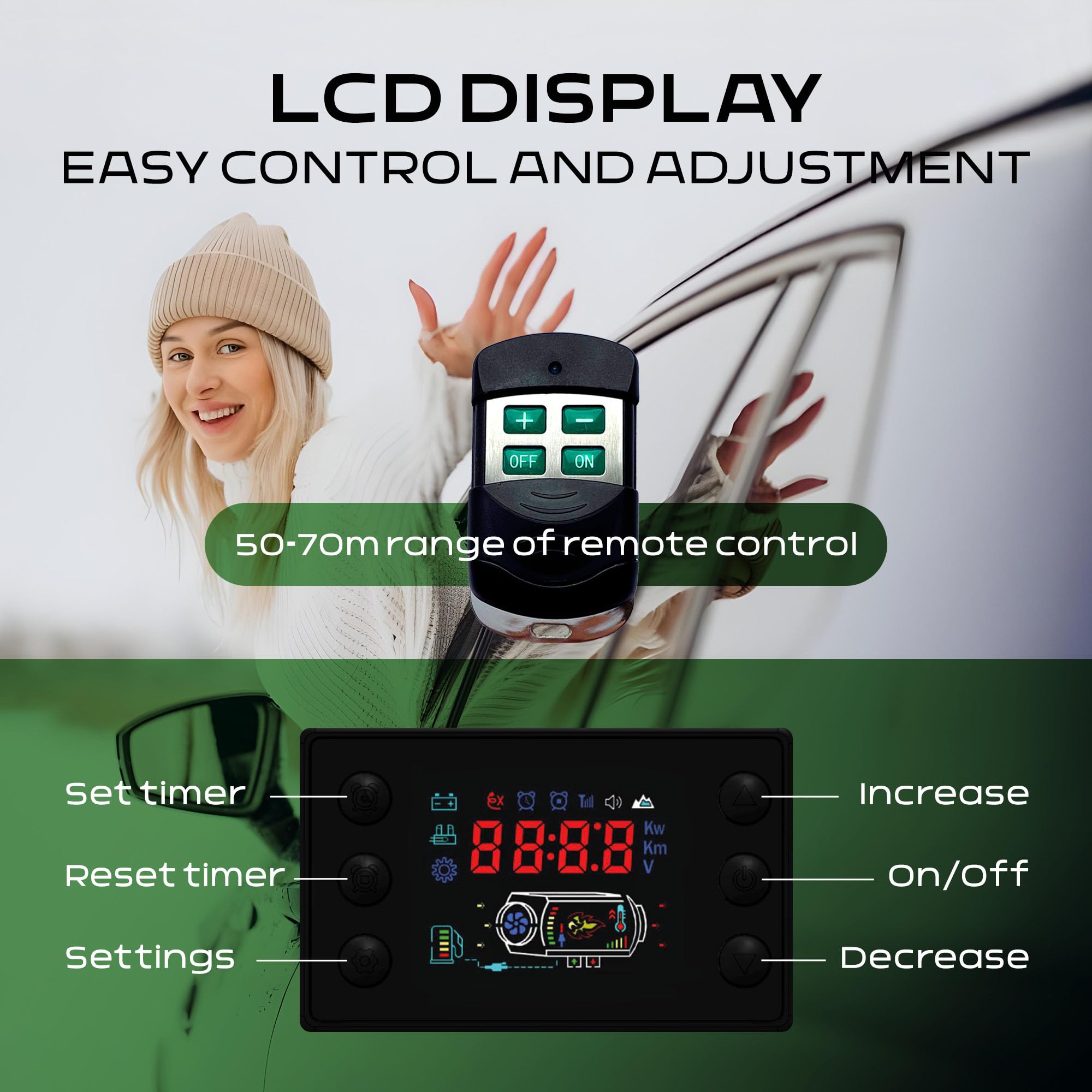8kW Portable Diesel Heater - 12V/24V/220V Multi-Voltage Diesel Air Heater with 5L Fuel Tank, LCD Display & Remote Control (-40°F to +176°F) - Perfect for RV Heating, Truck Cab Warmers, Camper Trailers & Winter Camping (Khaki)