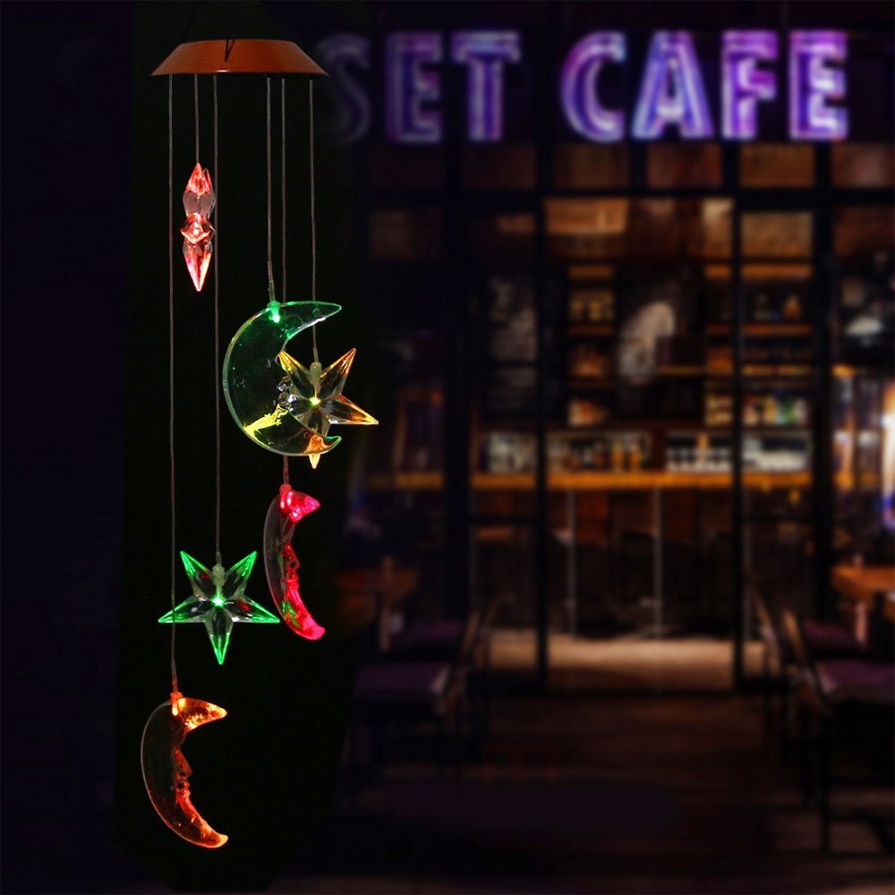 Solar Powered LED Wind Chimes Outdoor Decor - Moon & Star String Lights for Patio, Balcony, Garden, Yard | Waterproof Hanging Decorations for Parties, Bedroom & Window | Perfect for Relaxing Evenings & Outdoor Gatherings
