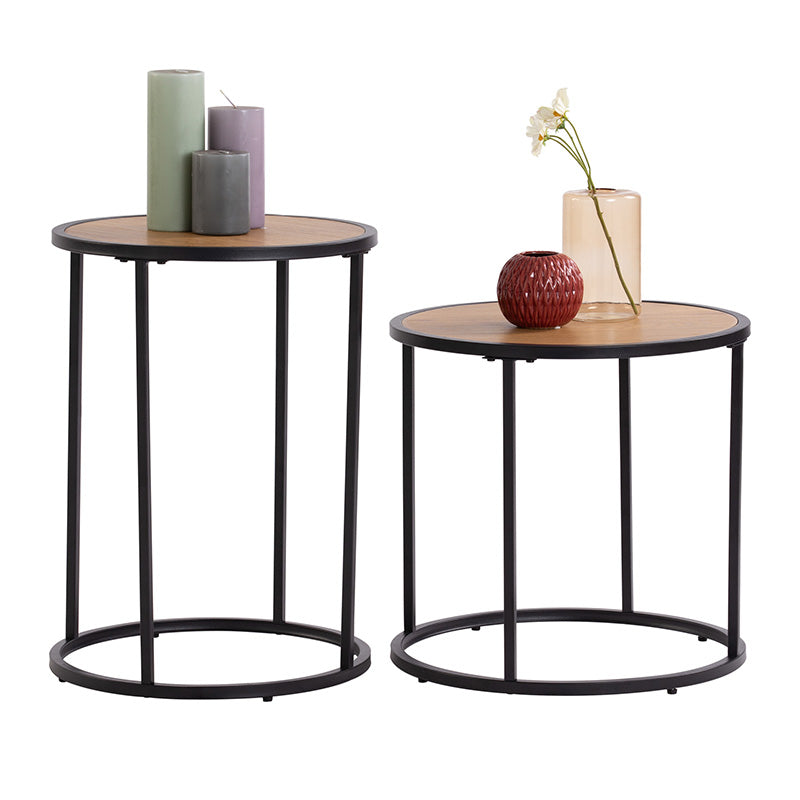 BRADFORD Modern Side Table 40cm - Natural & Black Wood Nightstand for Bedroom, Living Room, Office | Small End Table with Storage Space