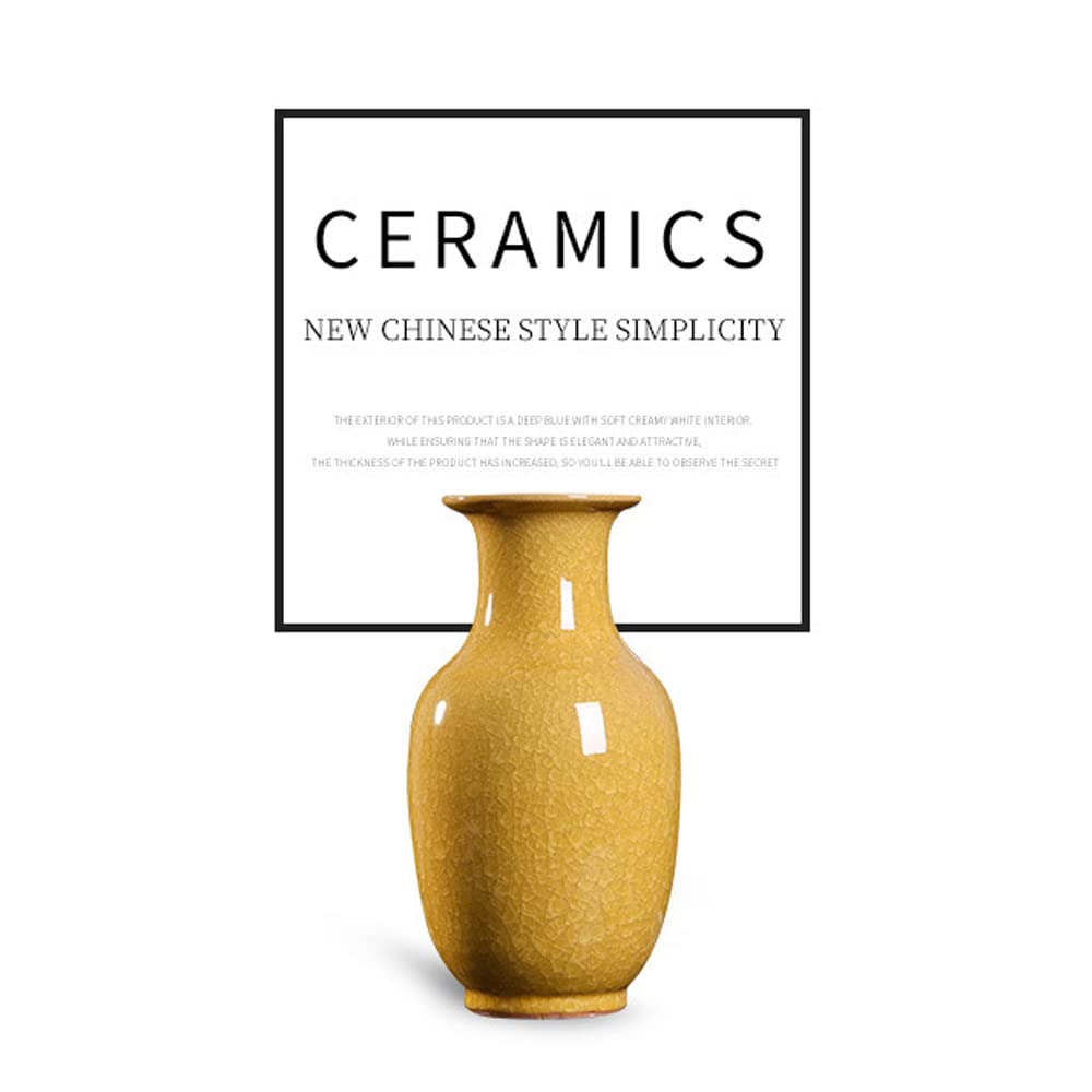 **Handmade Chinese Yellow Cracked Glazed Ceramic Vase - Jingdezhen Ice Crackle Porcelain, Traditional Decorative Vase for Home, Office & Gift Giving**    *Perfect for home decor, wedding centerpieces, office elegance, and unique gift ideas.*