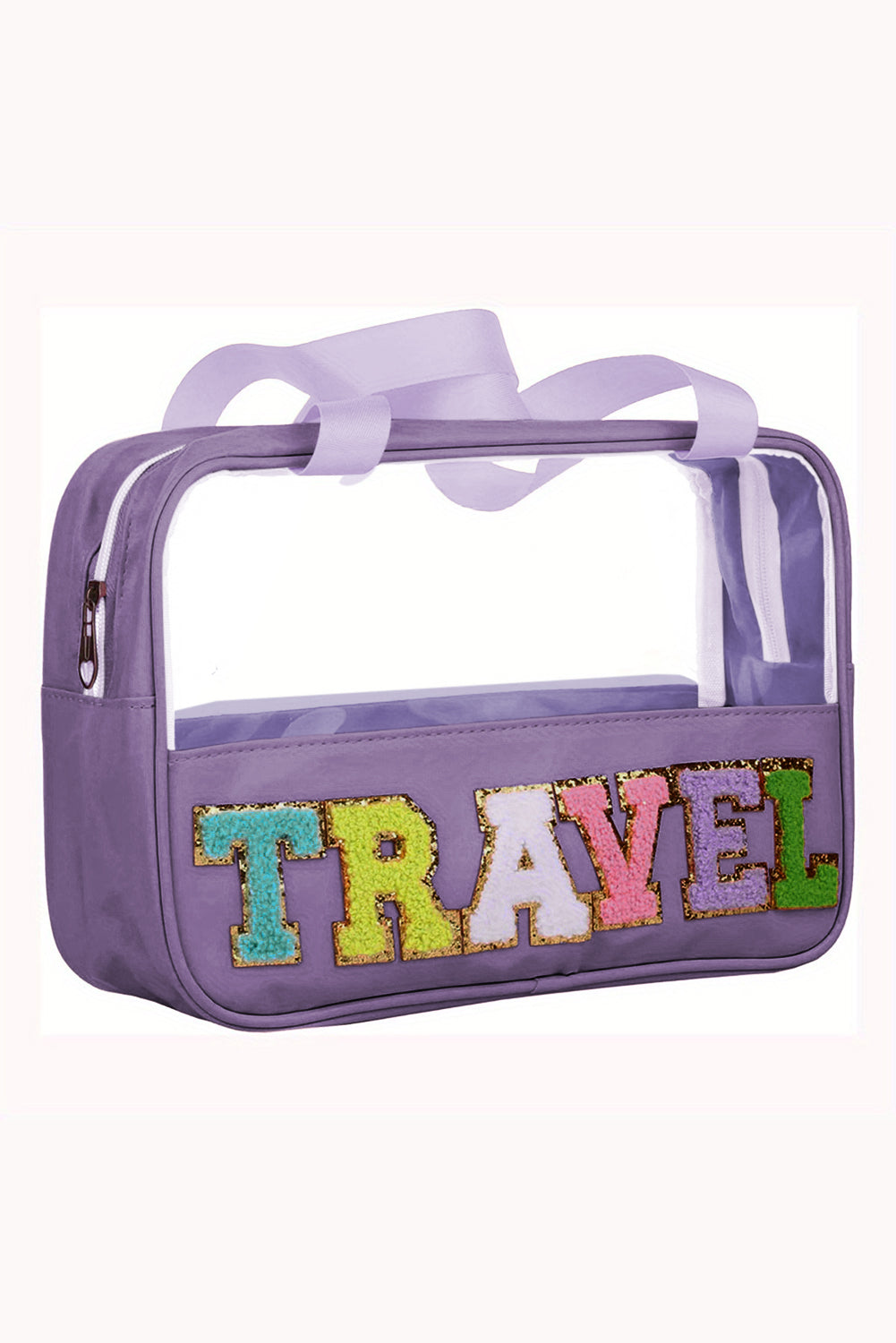 Stylish Chenille Letter Clear PVC Makeup Bag for Travel - Perfect Cosmetic Organizer for Vacation, Gym & Daily Essentials