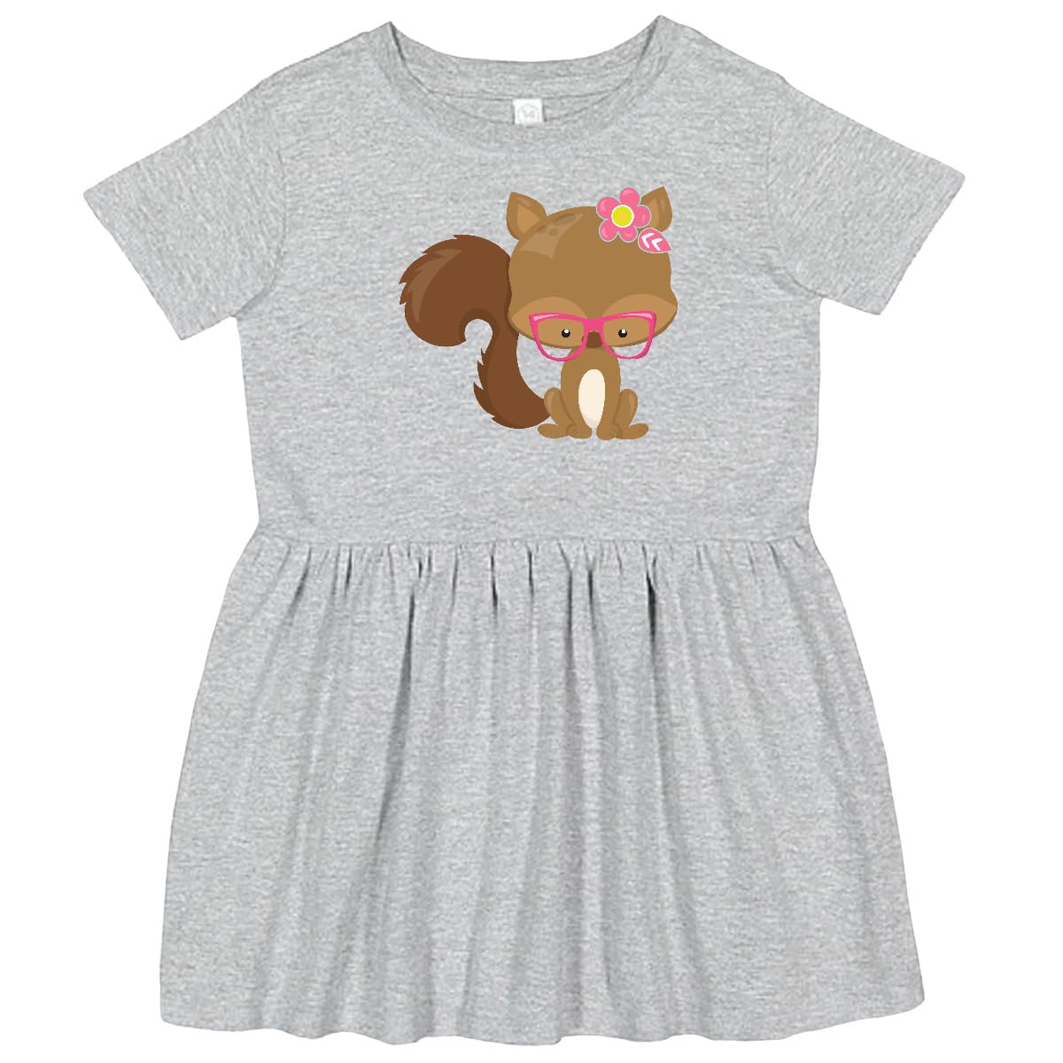 Inktastic Hipster Squirrel Print Toddler Dress - Cute Squirrel with Glasses & Floral Design for Baby Girls - Perfect for Playdates, Birthday Parties & Family Photos