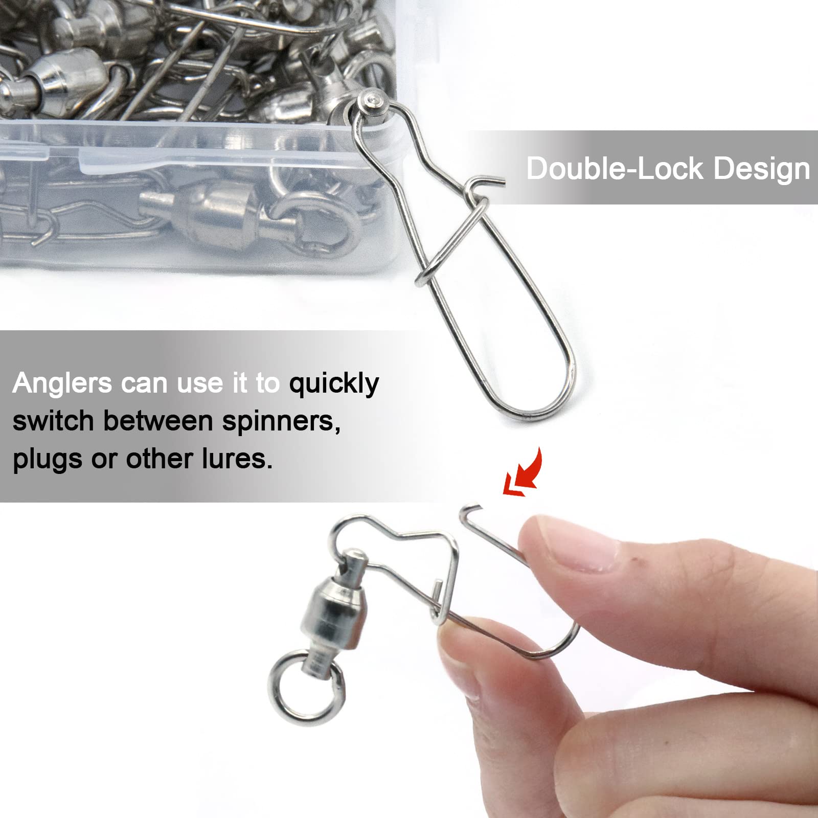30 Pack Ball Bearing Fishing Swivels - Saltwater Duo Lock Barrel Swivels Size 0#-10# - Heavy Duty Fishing Clips & Tackle for Freshwater & Saltwater Fishing - Perfect for Lures, Rigs & Bait